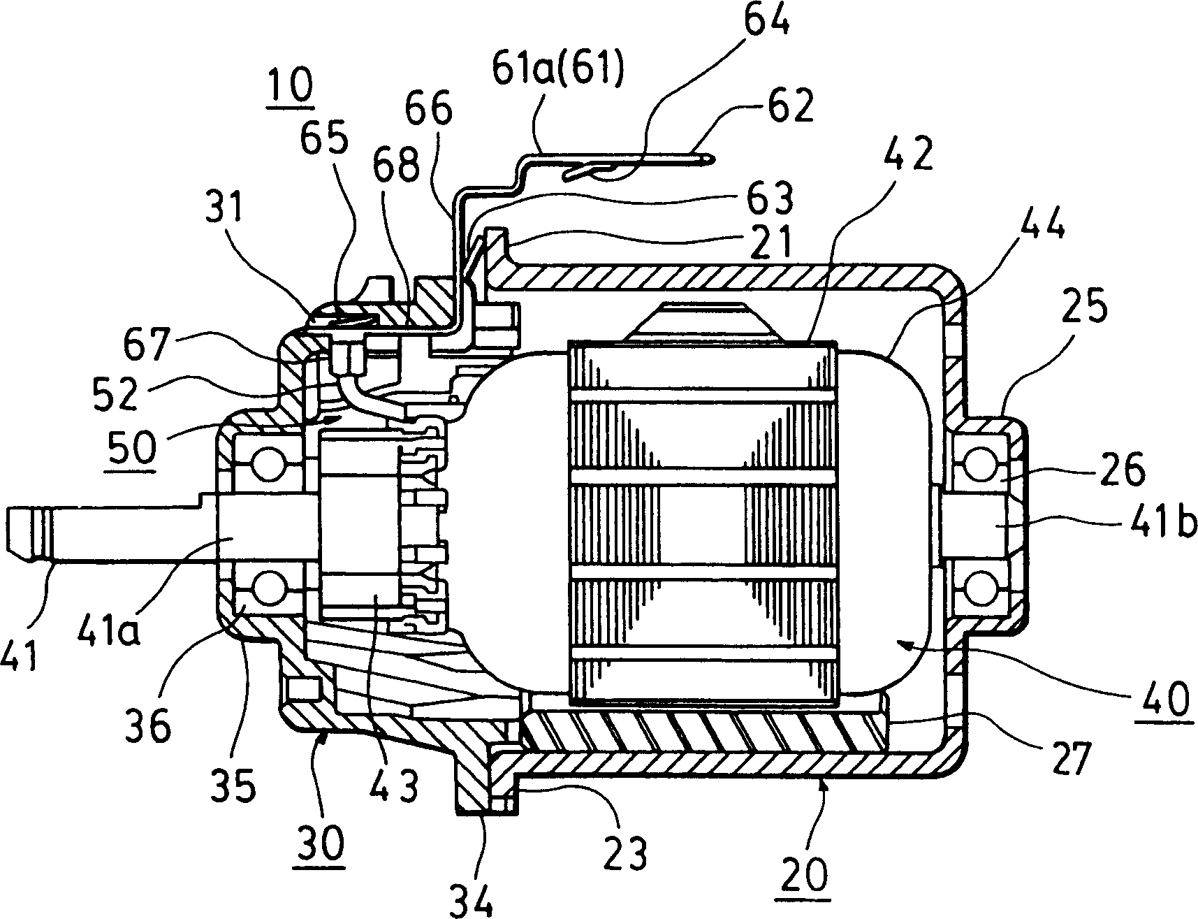 Motor with earthing structure to reduce radio noise