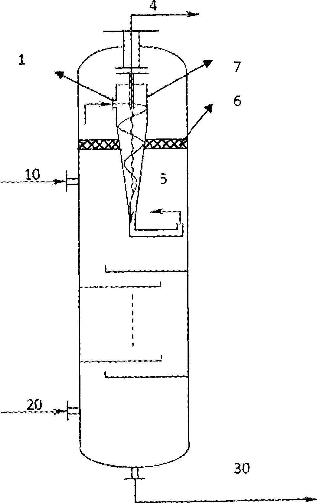 Tower-top eddy flow purification method and device of recycle hydrogen desulfurizing tower