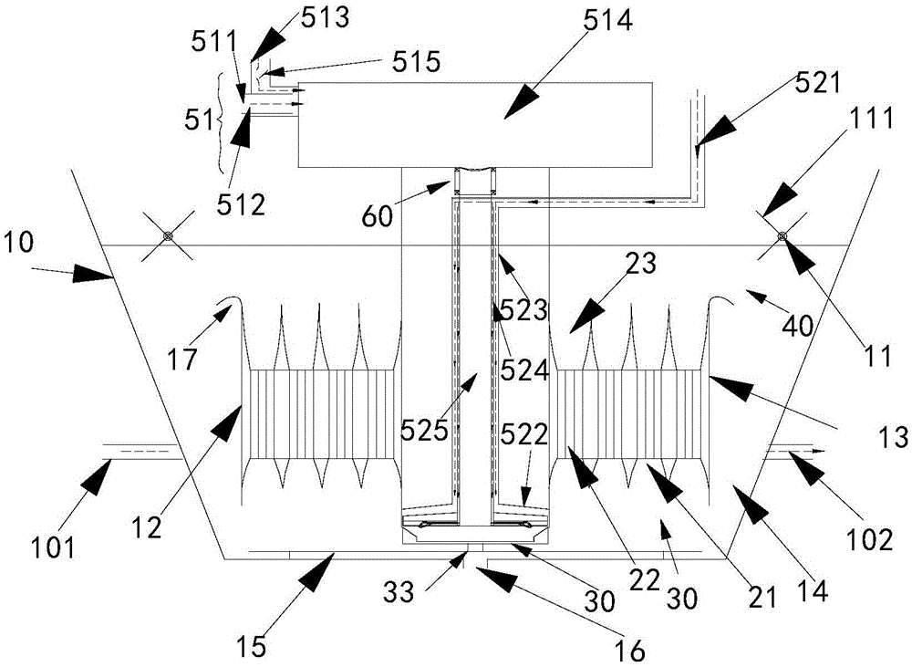 Reaction type annular jetting air sucking stirring type floatation machine with rectifying device