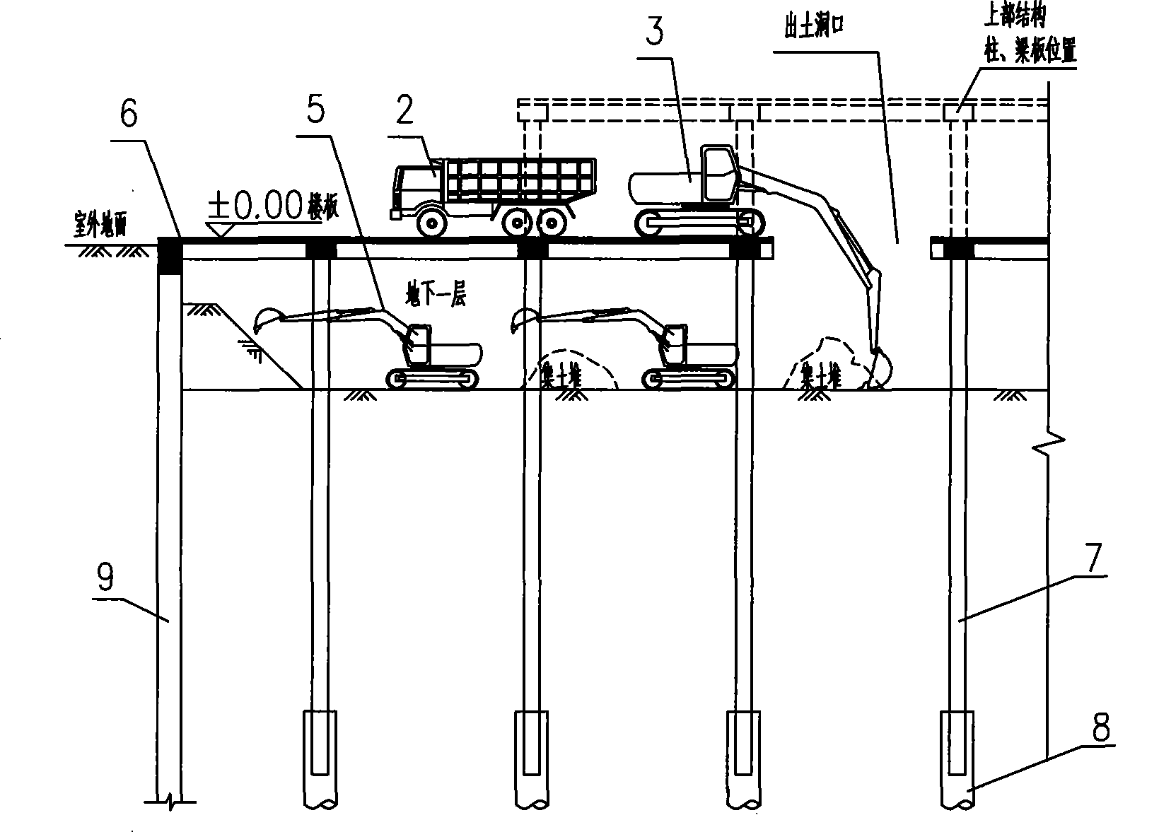 Elevator for deep foundation pit excavation by inverse construction method, and excavation system and method