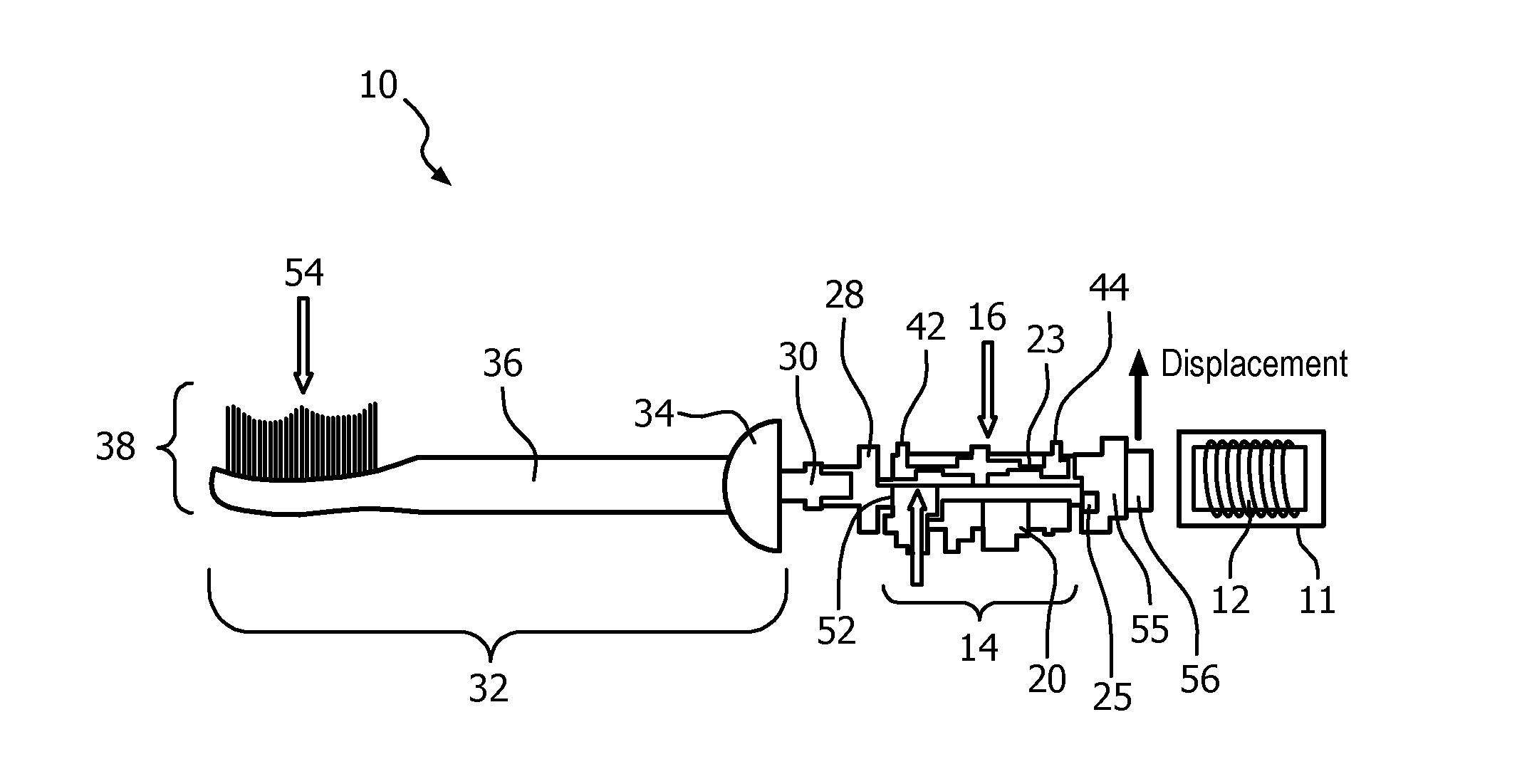 Force sensor providing continuous feedback for a resonant drive toothbrush using a hall sensor