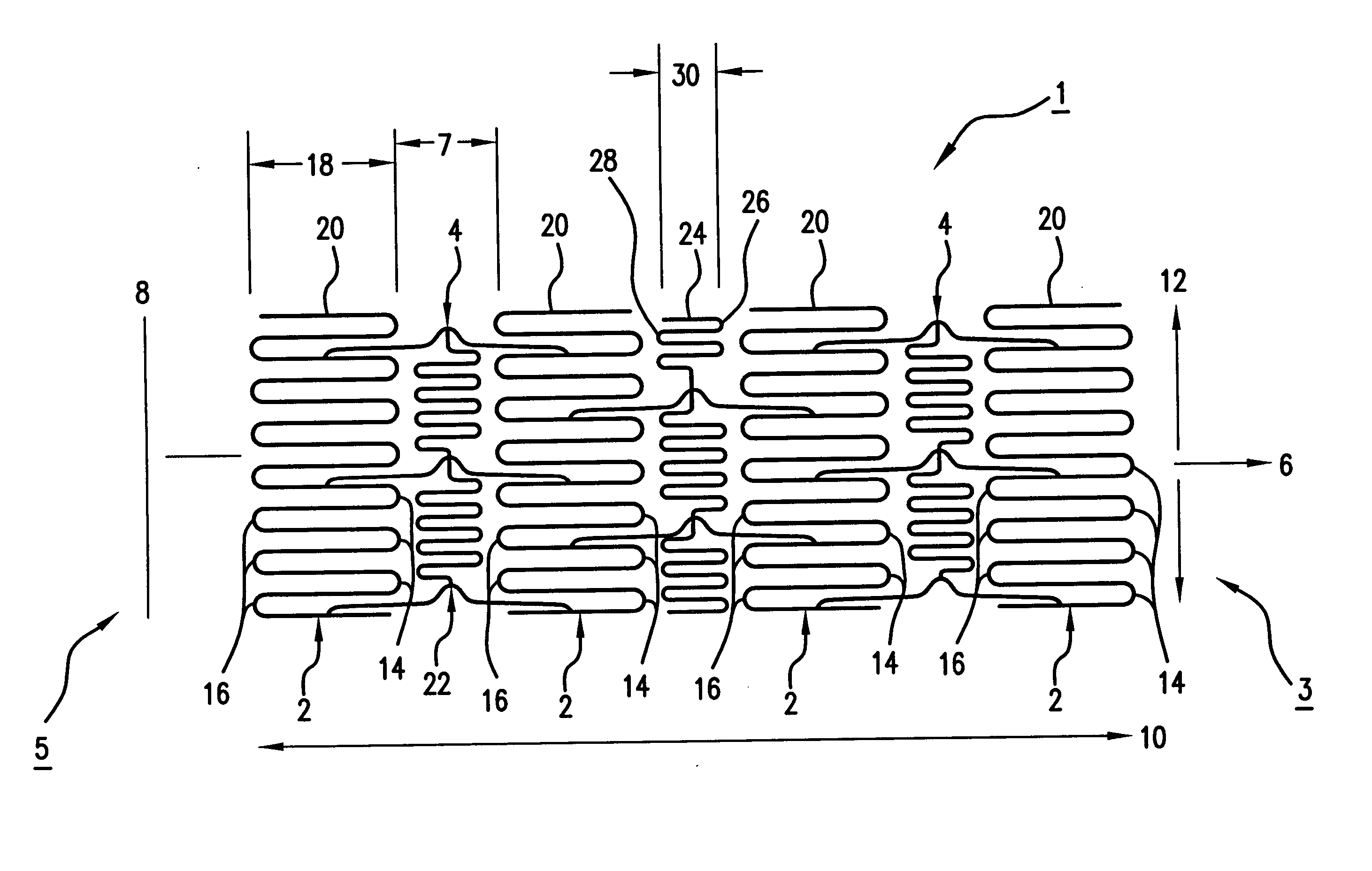 Stent with increased longitudinal flexibility and scaffolding