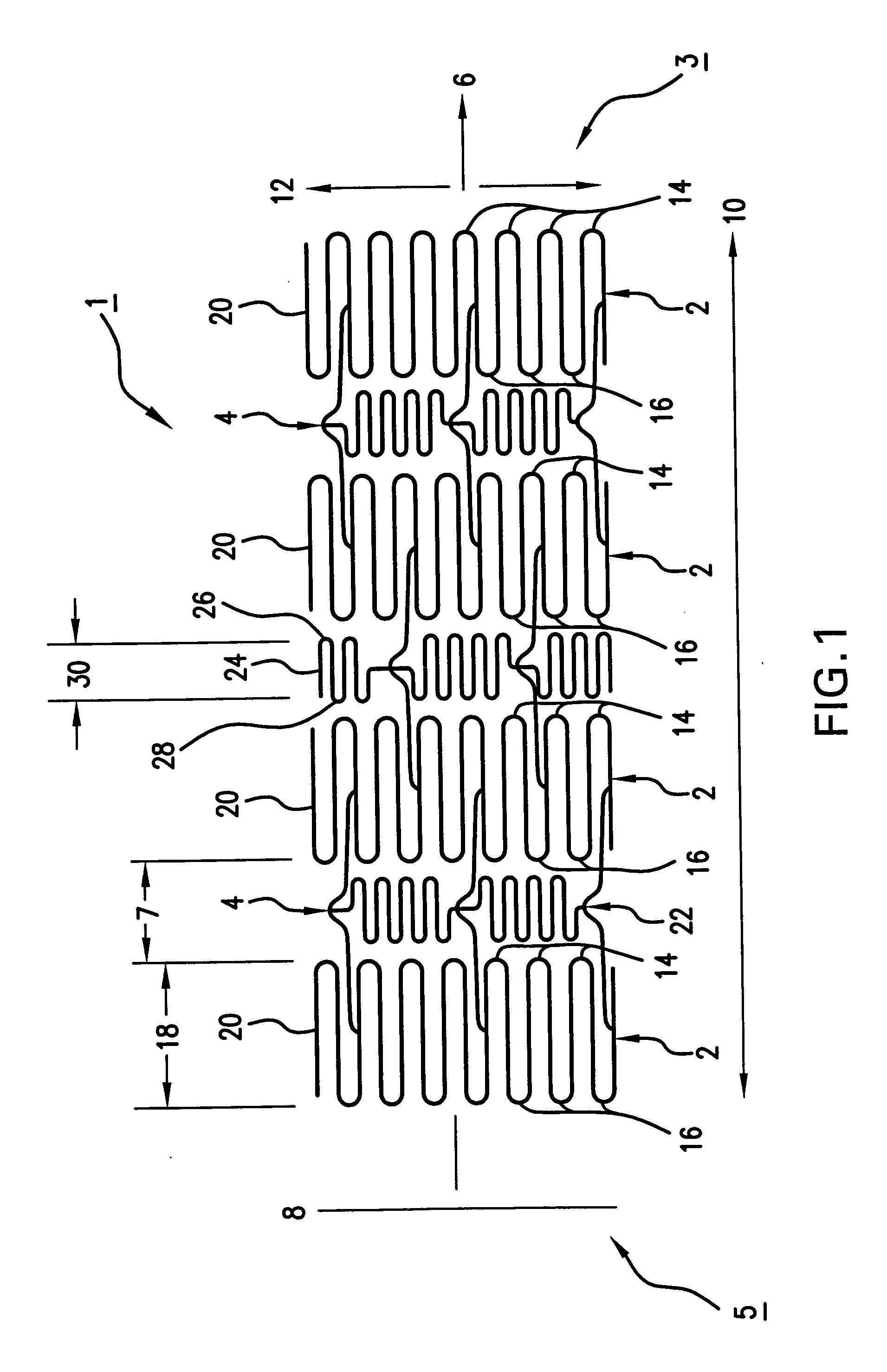 Stent with increased longitudinal flexibility and scaffolding