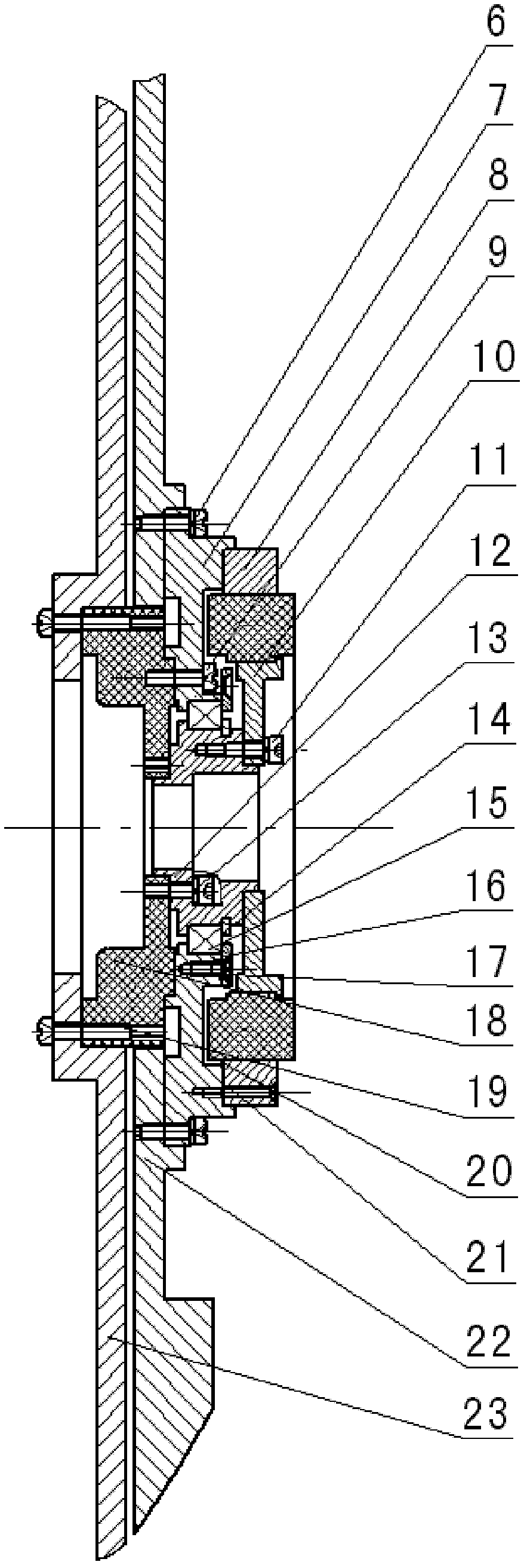 Airborne photoelectric-platform outer frame torque motor driving shafting module for clearance elimination