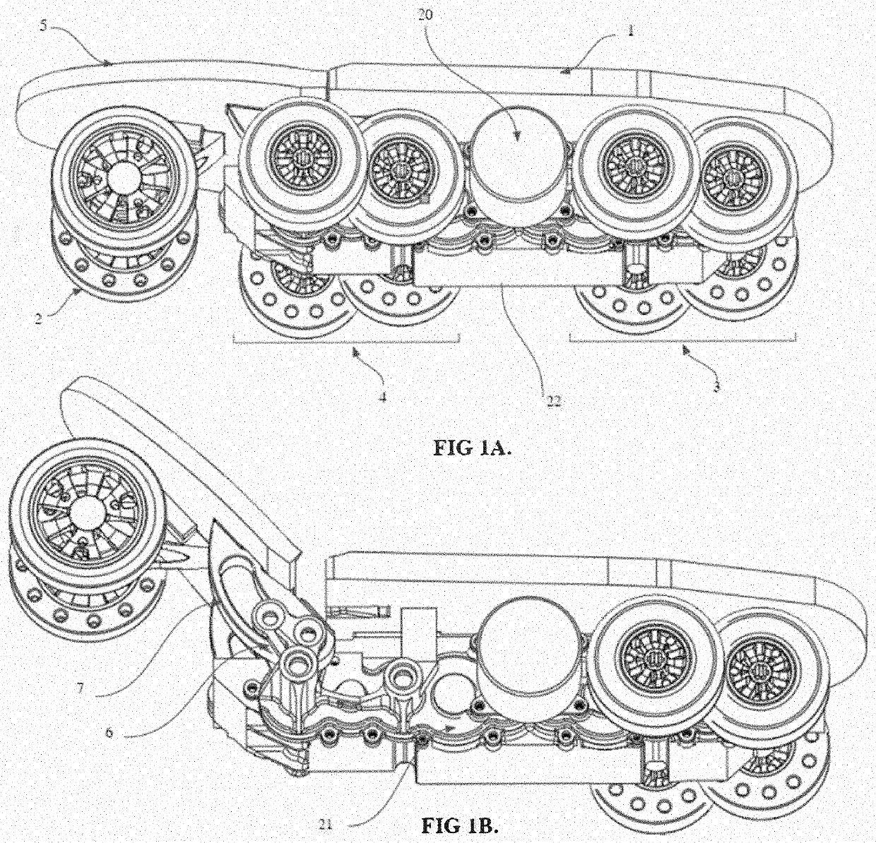 Power-driven shoe device wheel configuration with combined translational and rotational hinge mechanism and integrated gear-bushing assembly