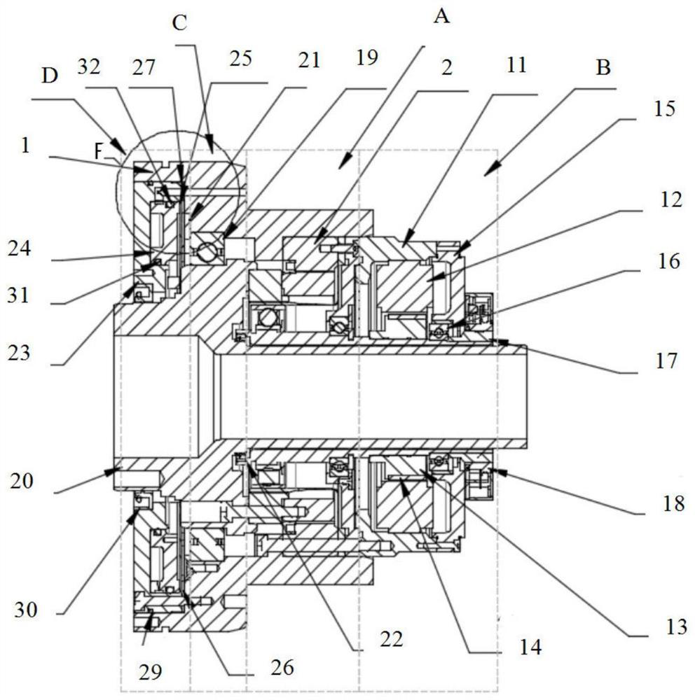 Hollow hydraulic braking third harmonic speed reduction all-in-one machine