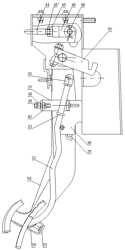 Control pedal structure of four-wheel all-terrain vehicle