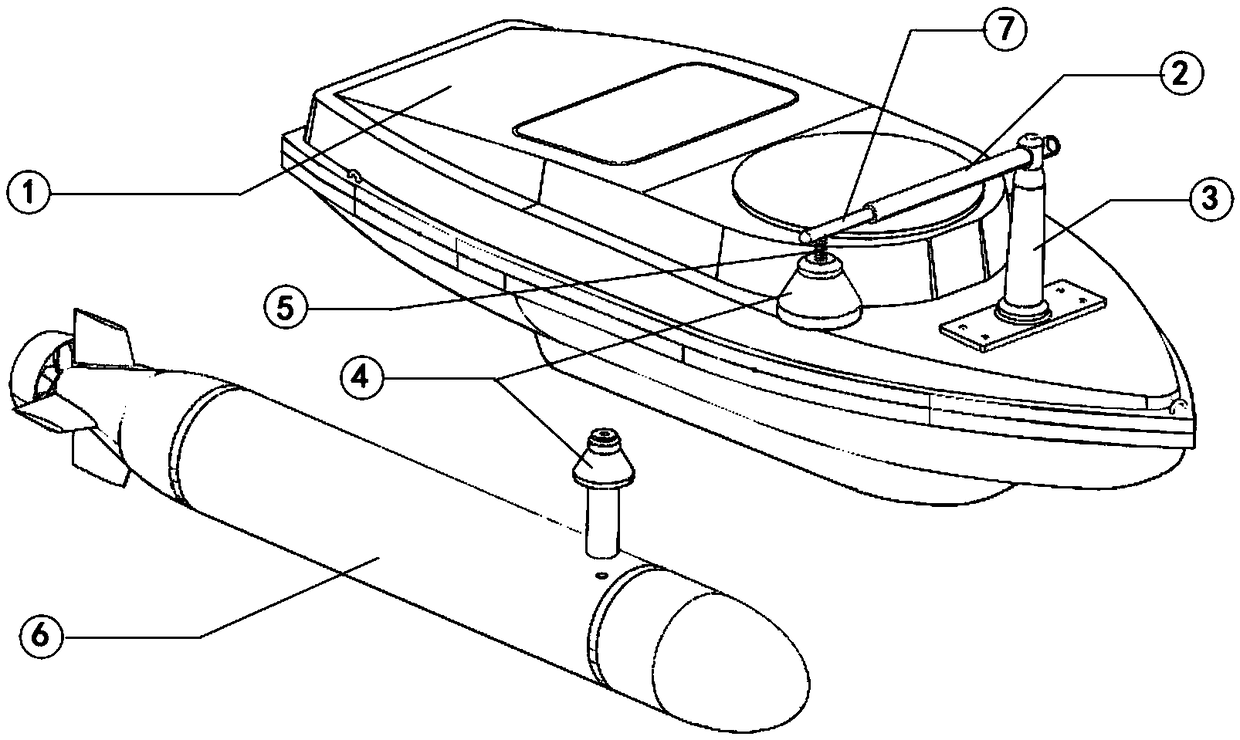 Water surface UUV (unmanned surface vessel) recycling device and method based on electromagnetic mushroom head engage switch