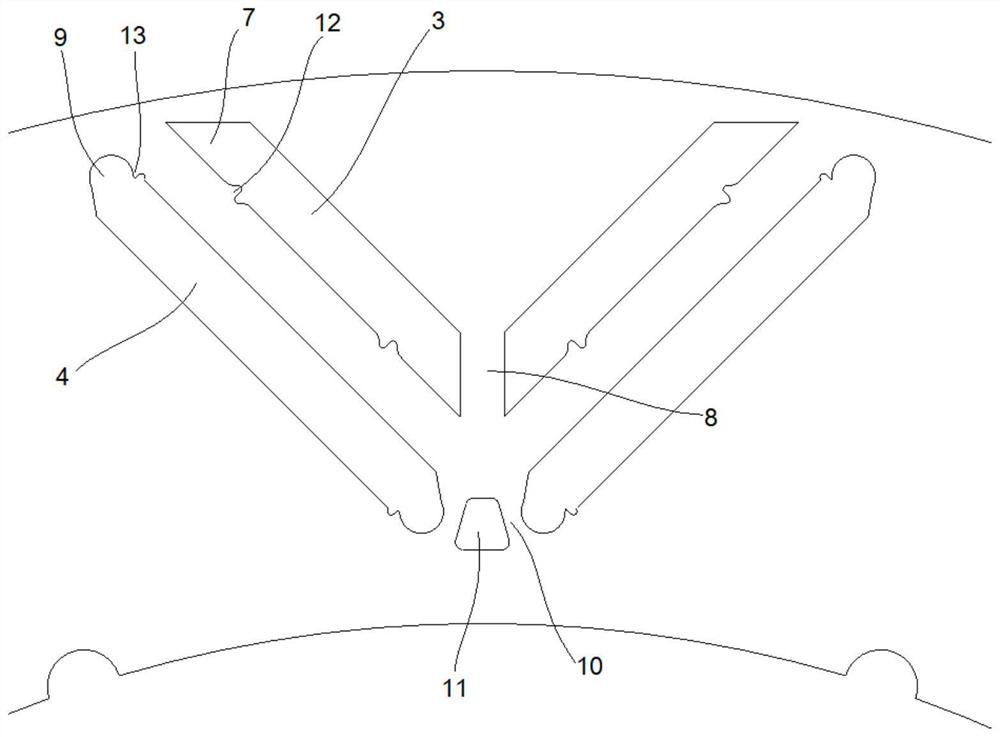 Multi-layer rotor magnetic steel structure of permanent magnet motor for high-power-density new energy automobile