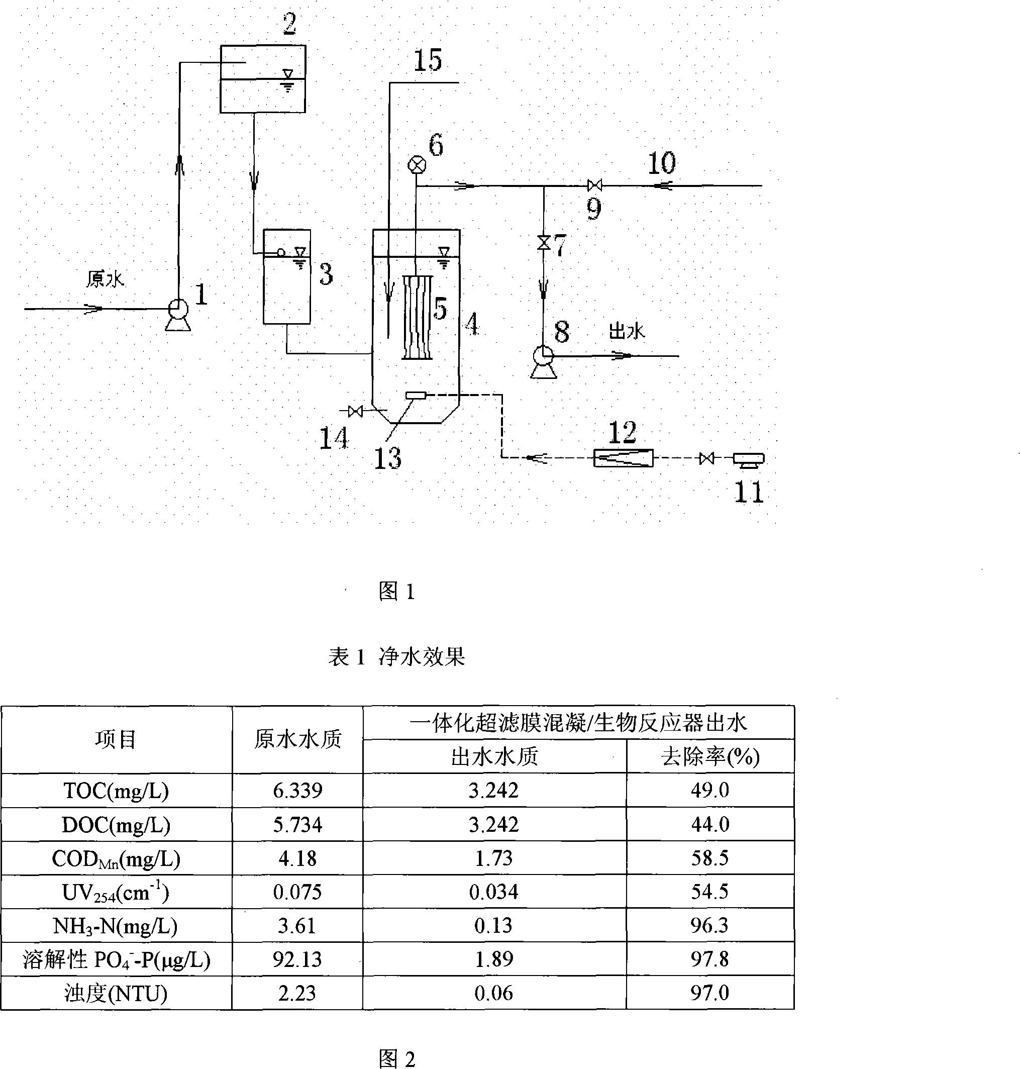 Integrated water purification processing method and device of ultrafiltration membrane coagulation/bioreactor