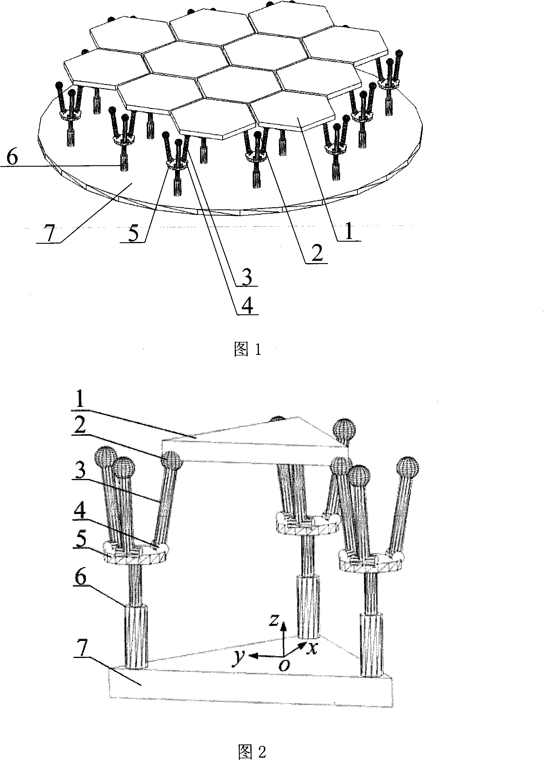 Large-scale radio telescope active reflecting plane common drive parallel mechanism array