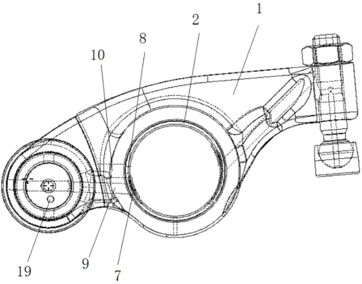 Inner and outer rolling wheel type rocking arm with lubricating structure