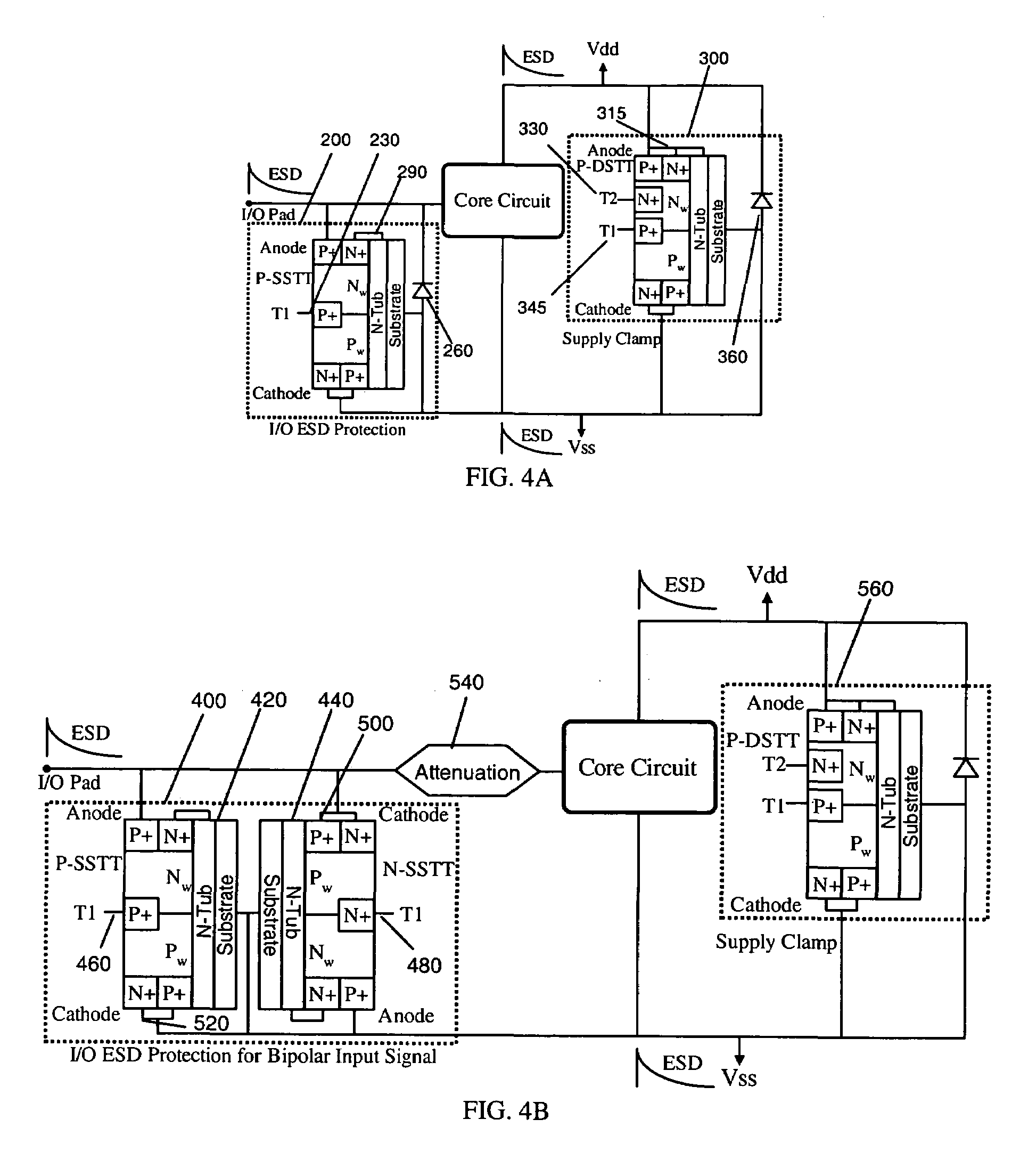 Electrostatic discharge protection device for digital circuits and for applications with input/output bipolar voltage much higher than the core circuit power supply