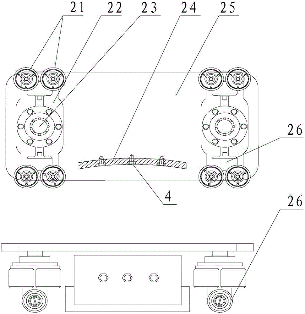 Double-closed-magnetic-circuit bend electromagnetic track transfer guide device and method