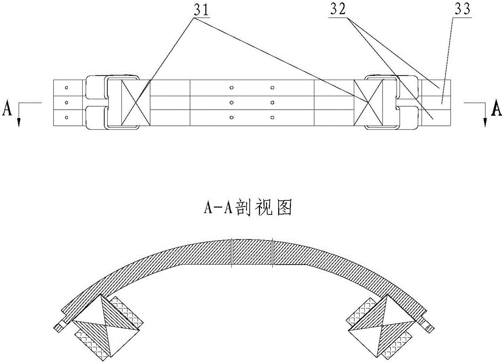 Double-closed-magnetic-circuit bend electromagnetic track transfer guide device and method