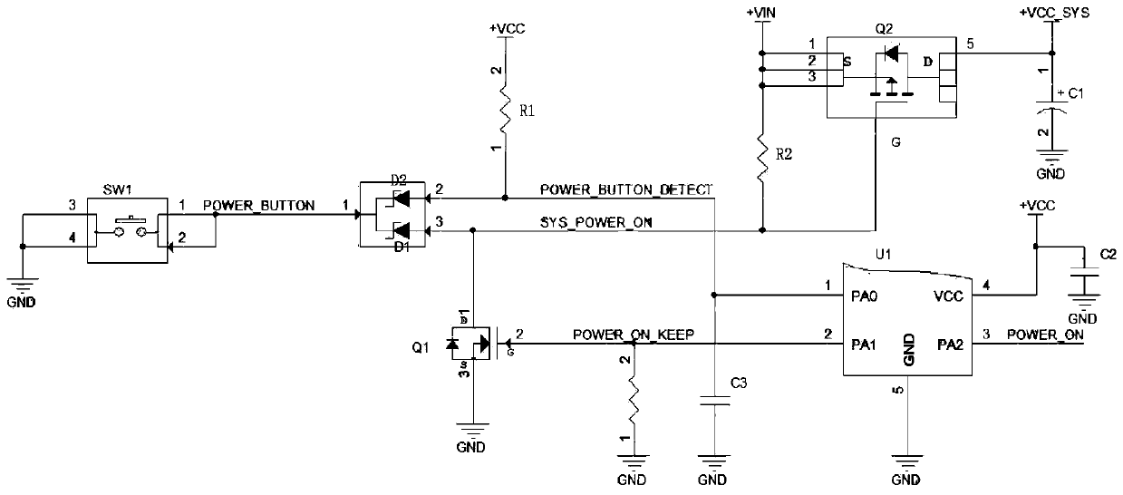 Software self-locking type key startup and shutdown control system and method