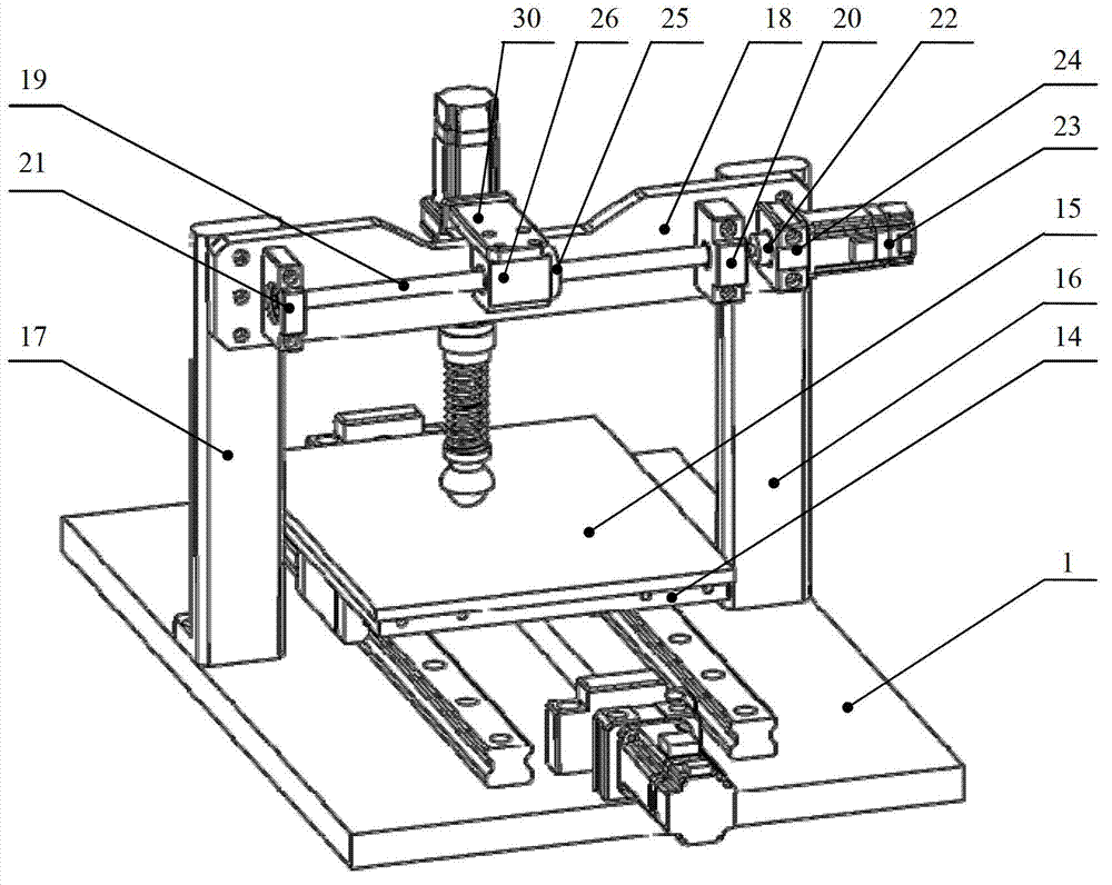 Testing device for vertical and continuous loading at optional position of numerical control moving table