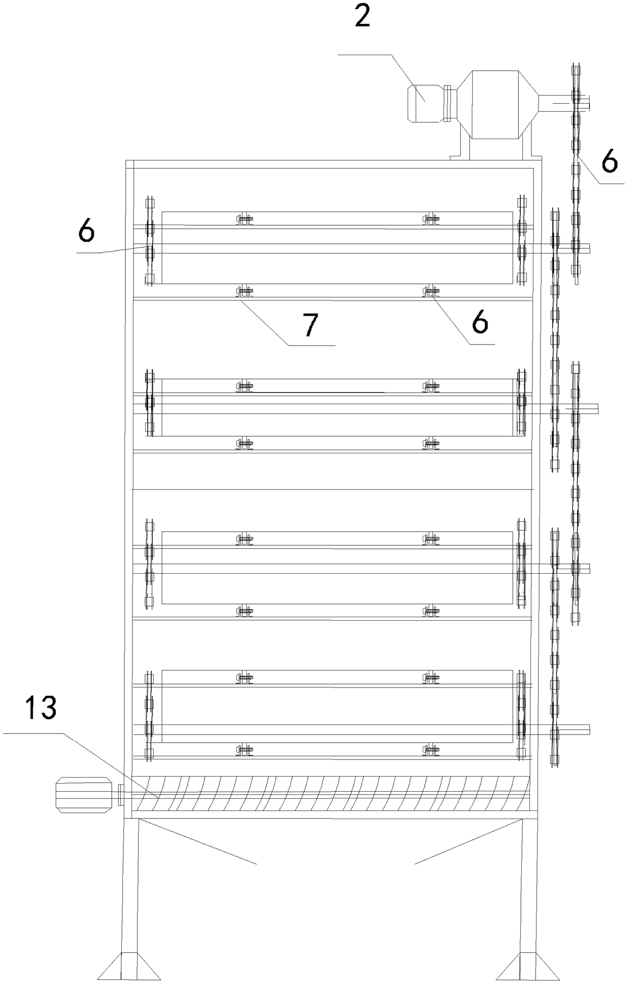 Grain drying machine with multiple layers of overturning plates