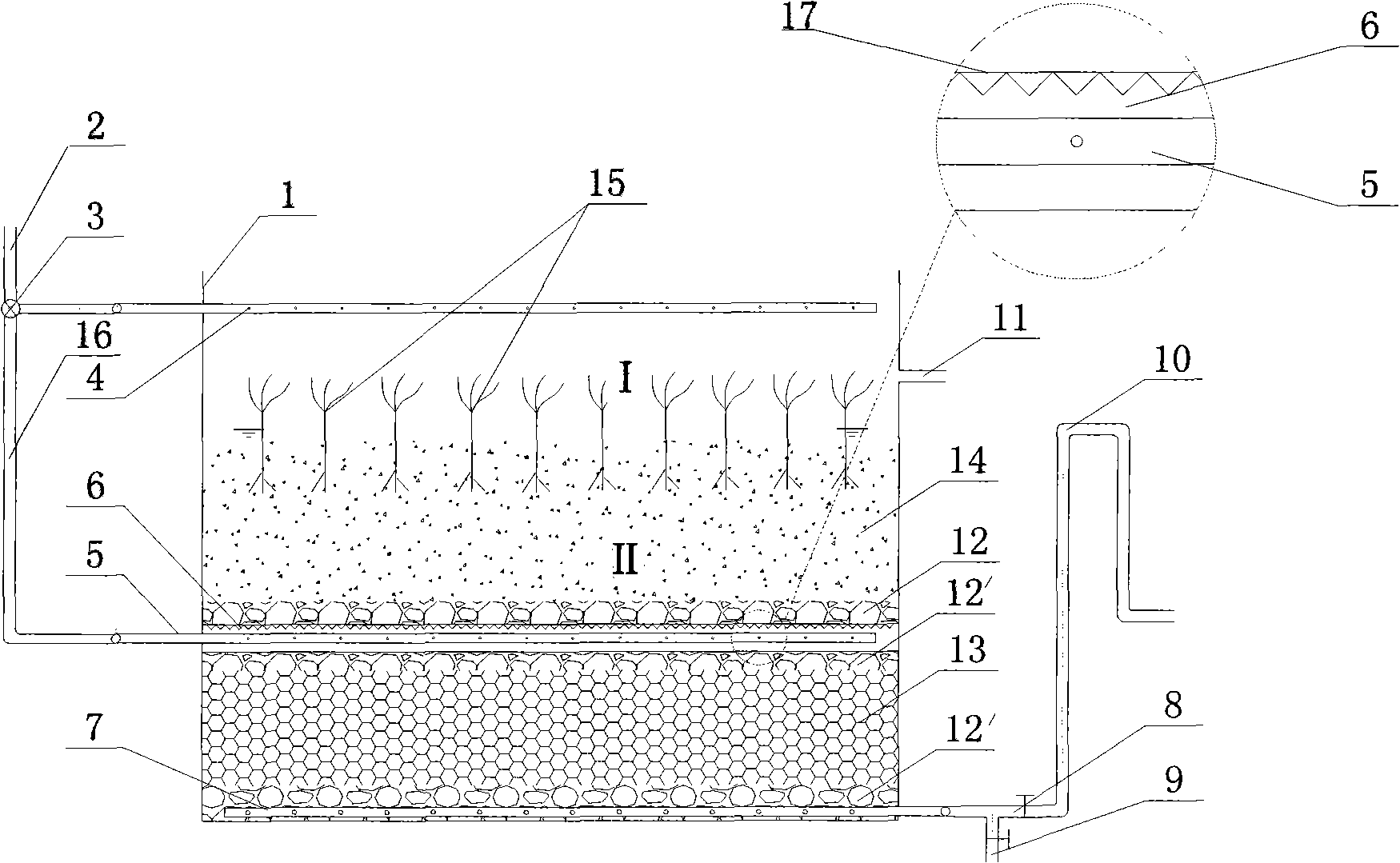 Double-layer artificial wetland system for strengthening sewage denitrification and dephosphorization and operation method thereof