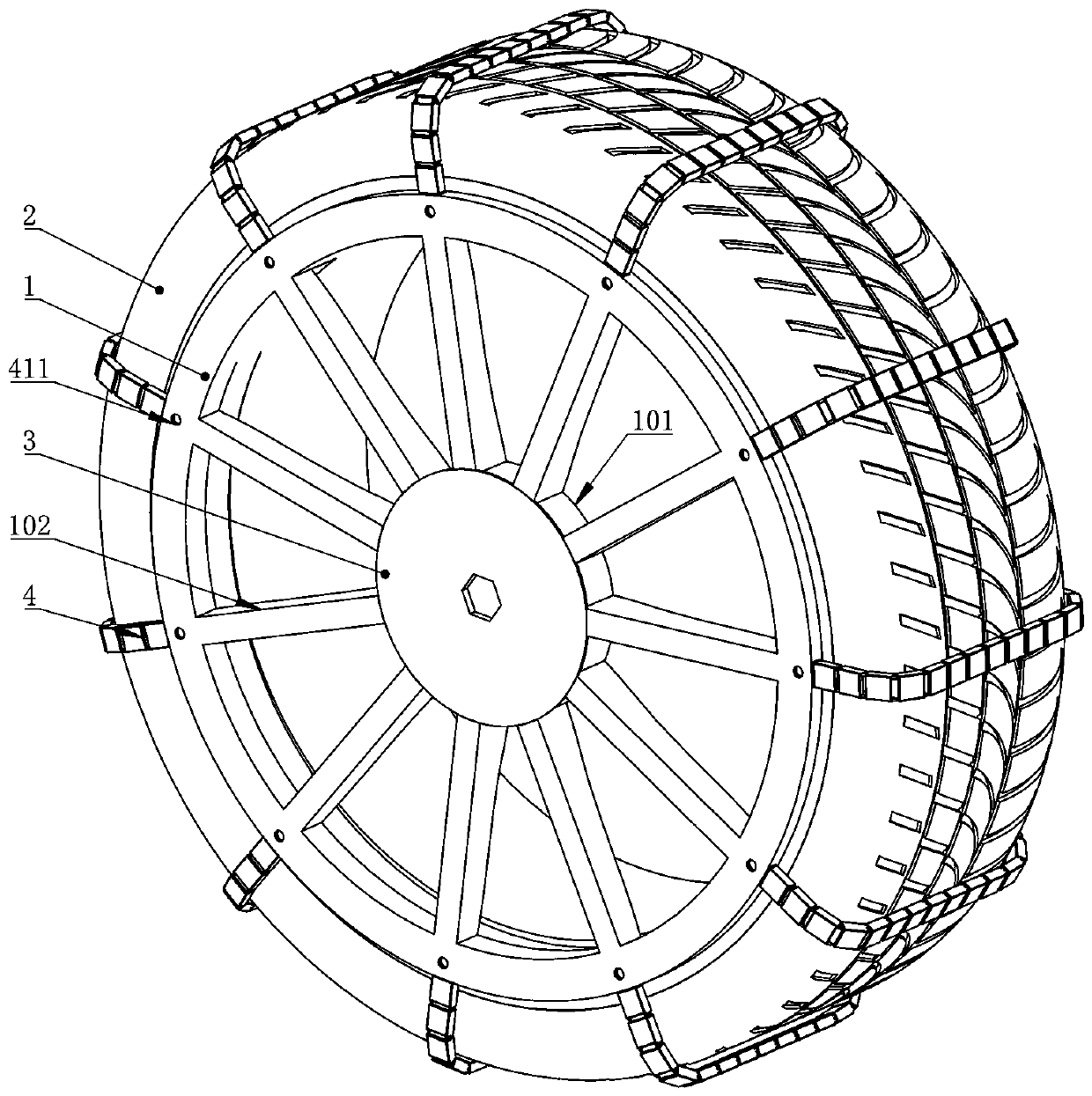 Concealed outer tire antiskid hub