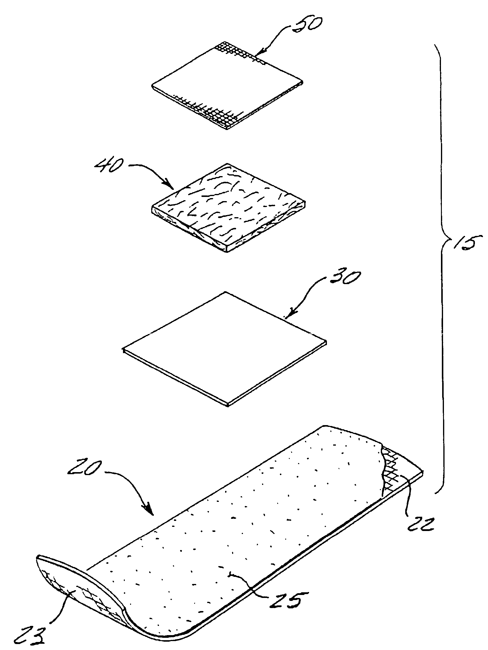 Adhesive bandage having a selectively placed layer