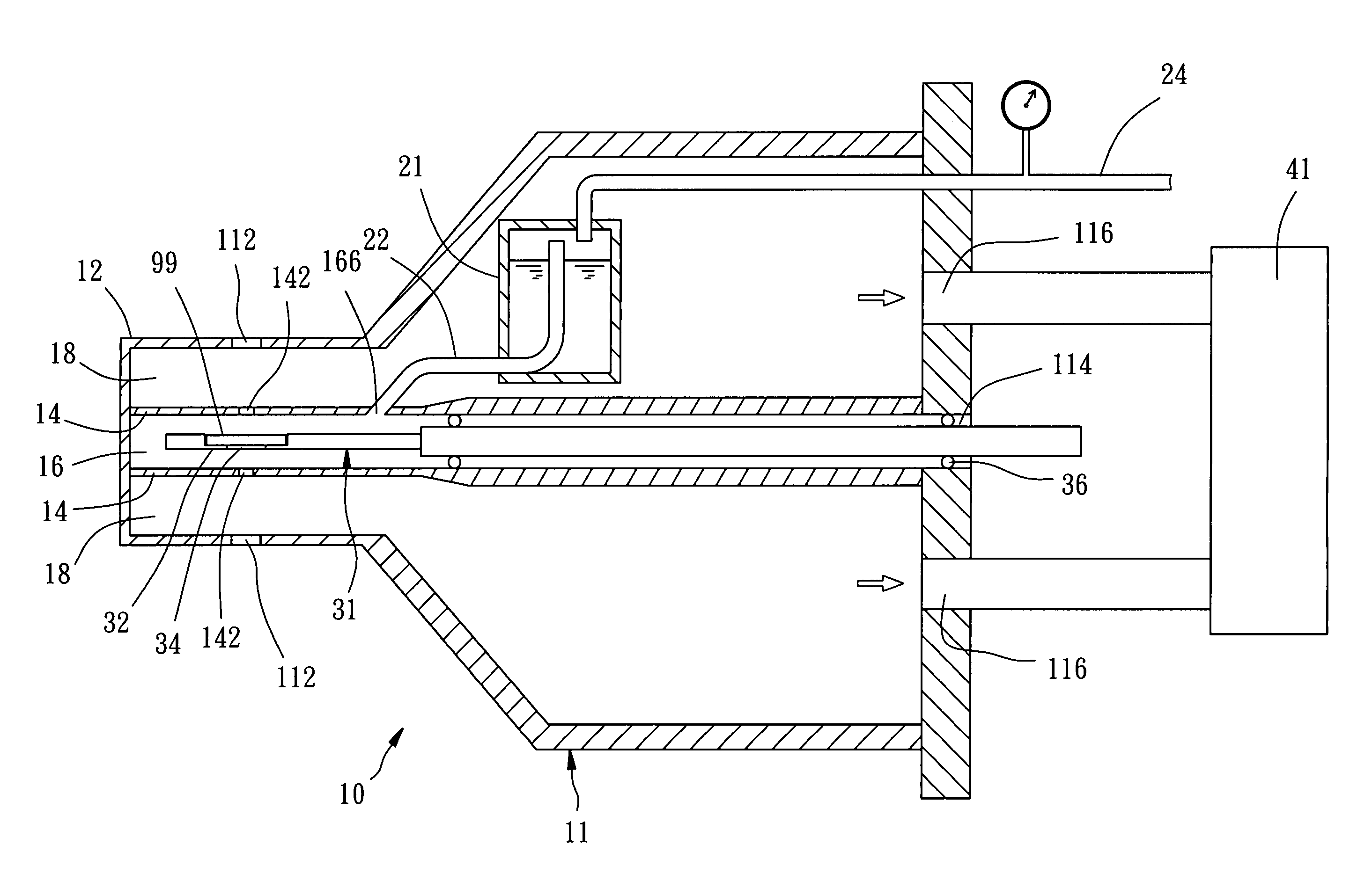 Device for operating gas in vacuum or low-pressure environment and for observation of the operation