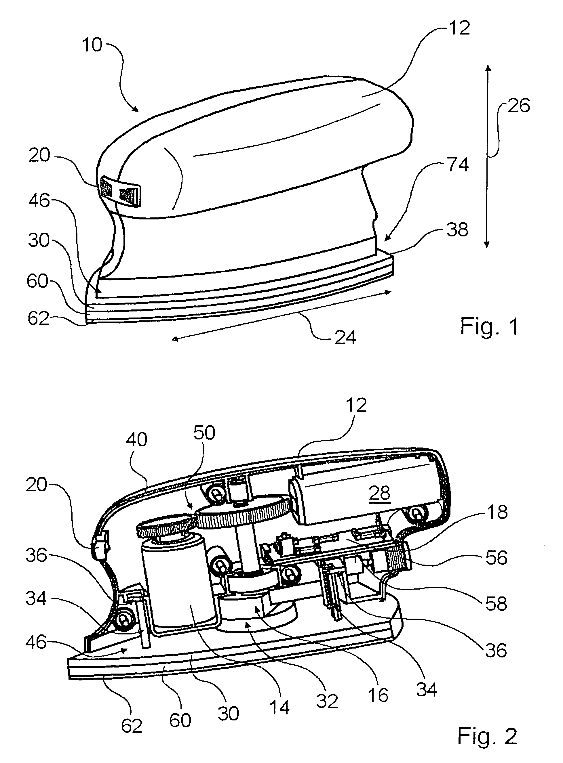 Hand-guided sander, sander cradle, and sander housing