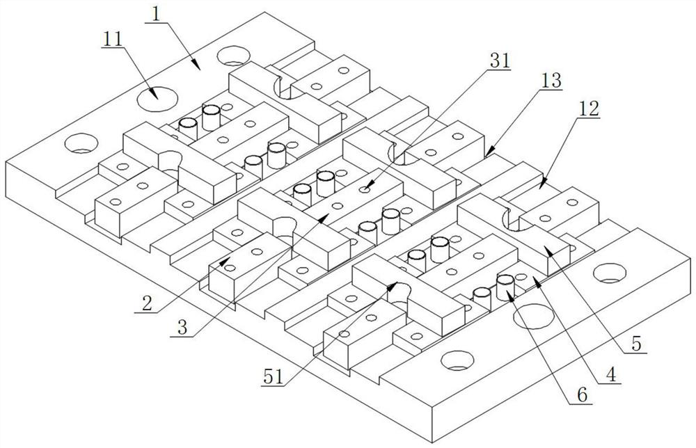 Continuous clamping jig for LED (light-emitting diode) spacer column