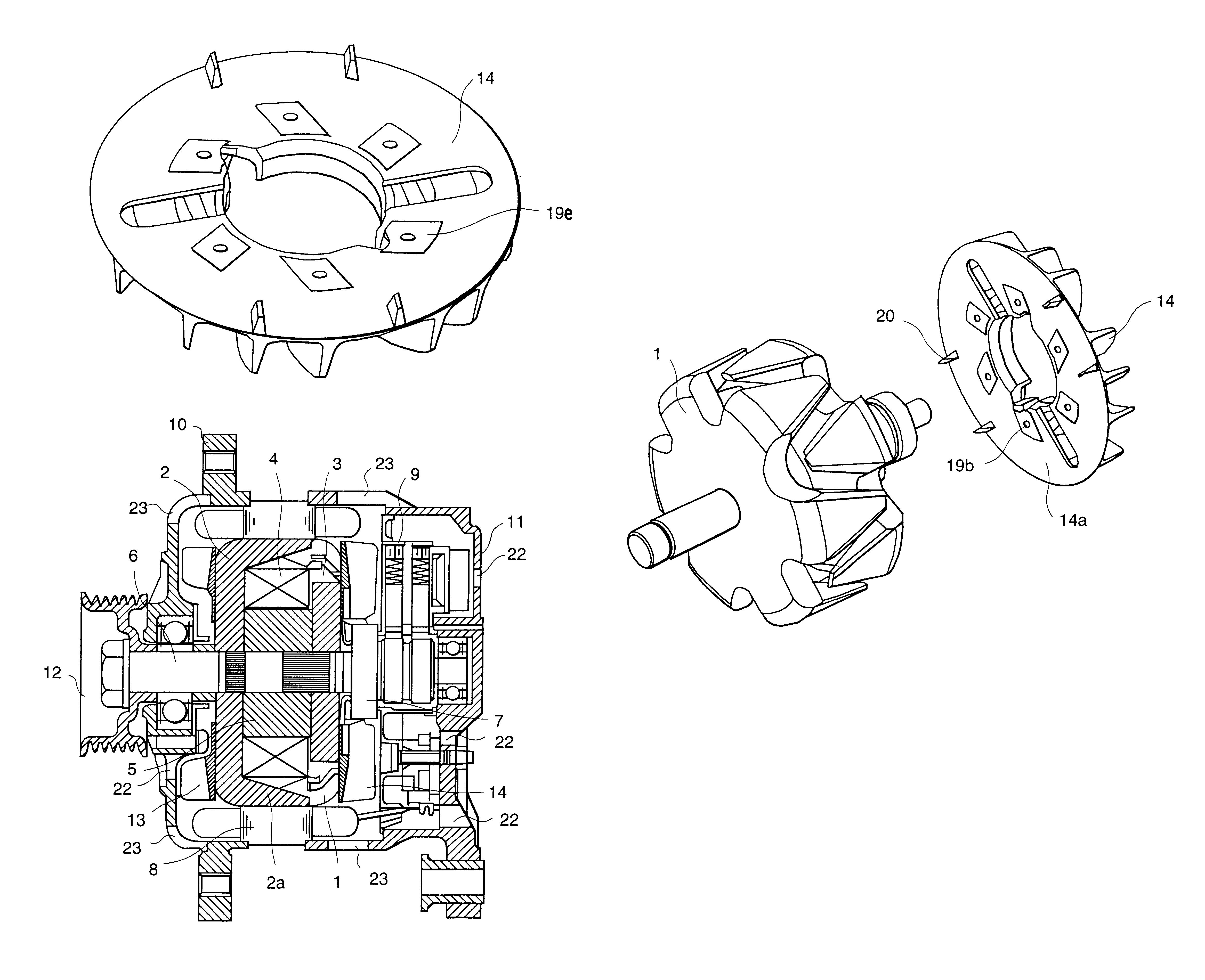 Rotary cooling fan for an AC generator