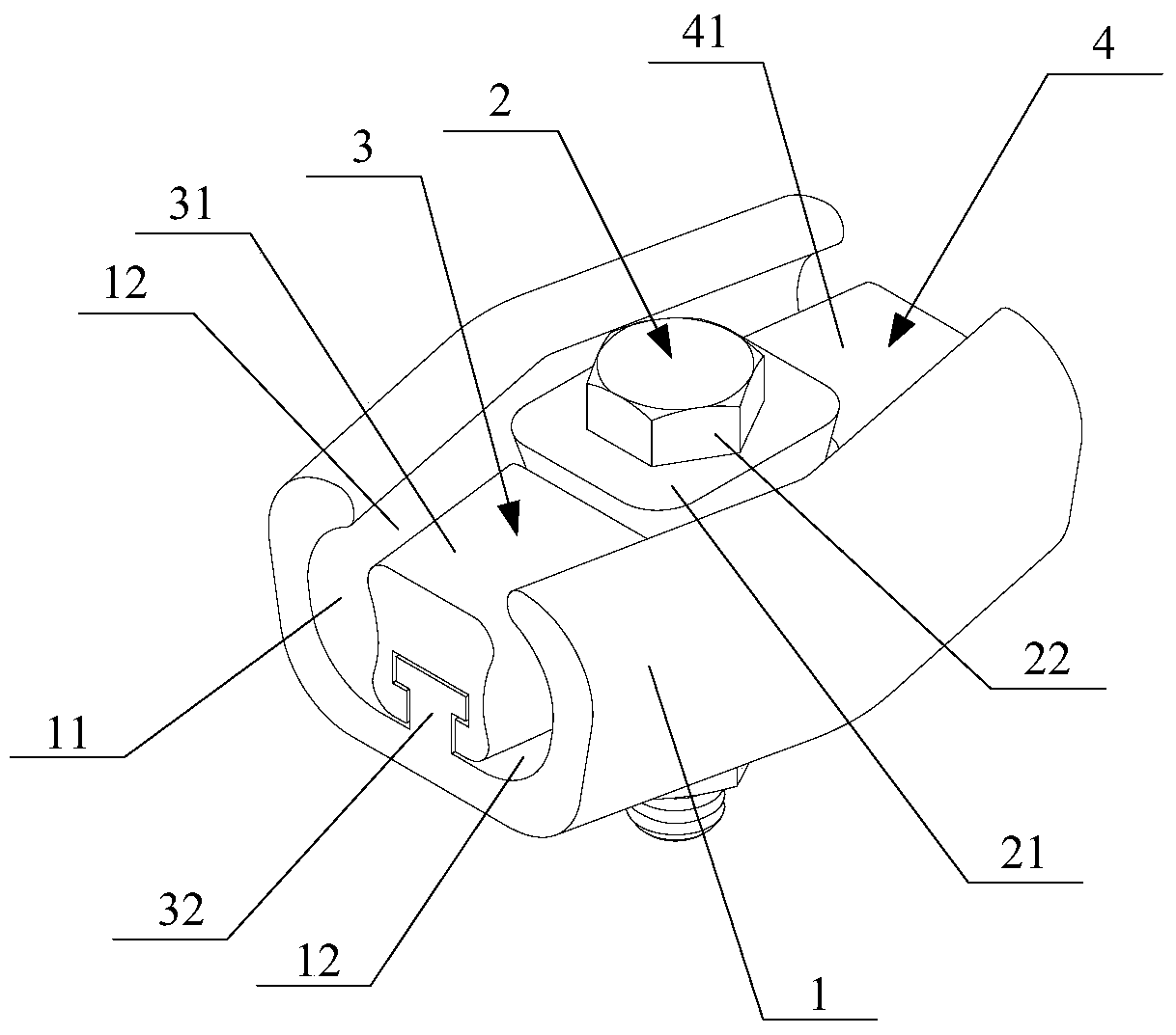 Wedge bolt type connection clamp and transmission tower