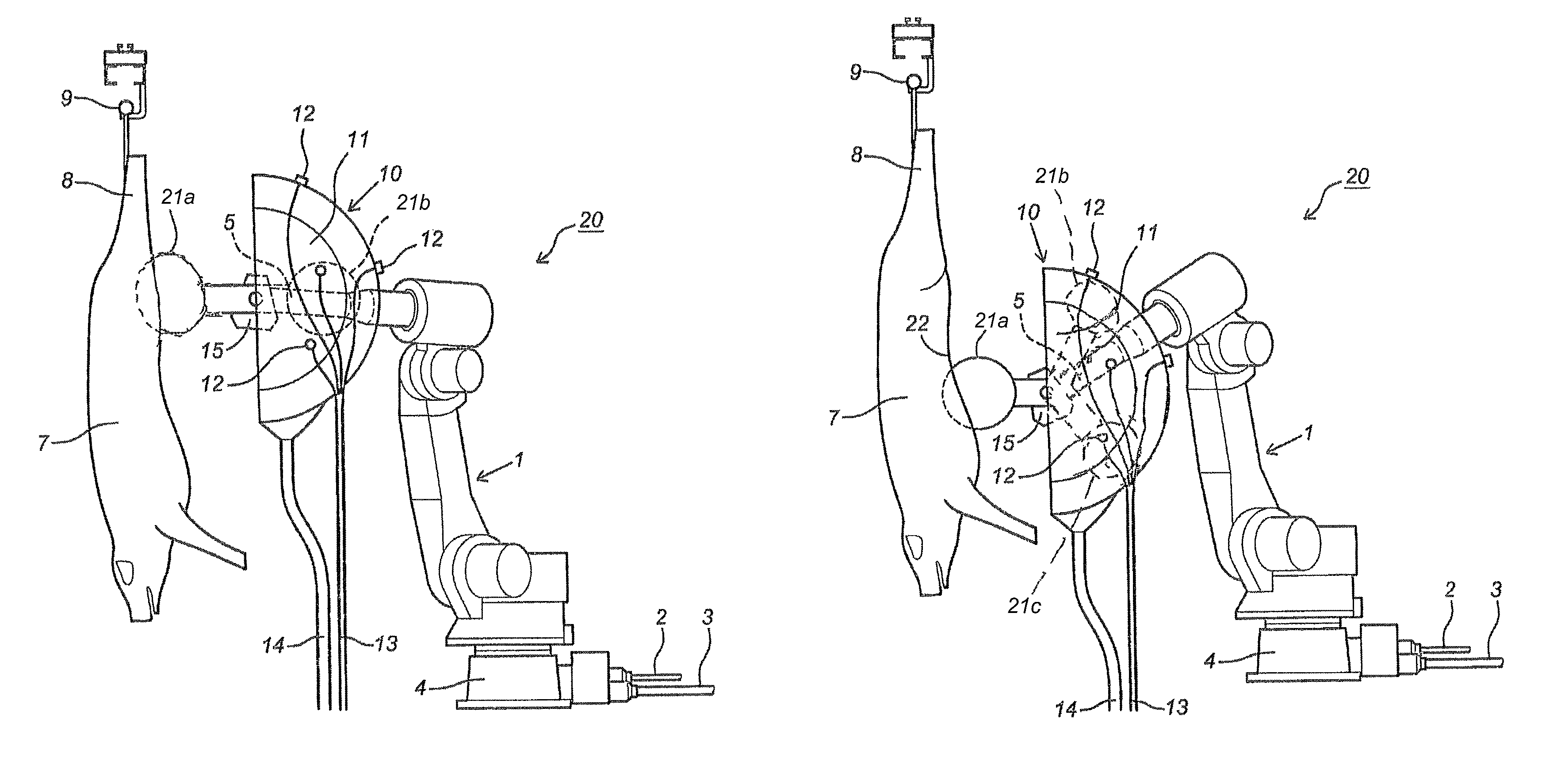 Device and method for processing carcasses of livestock