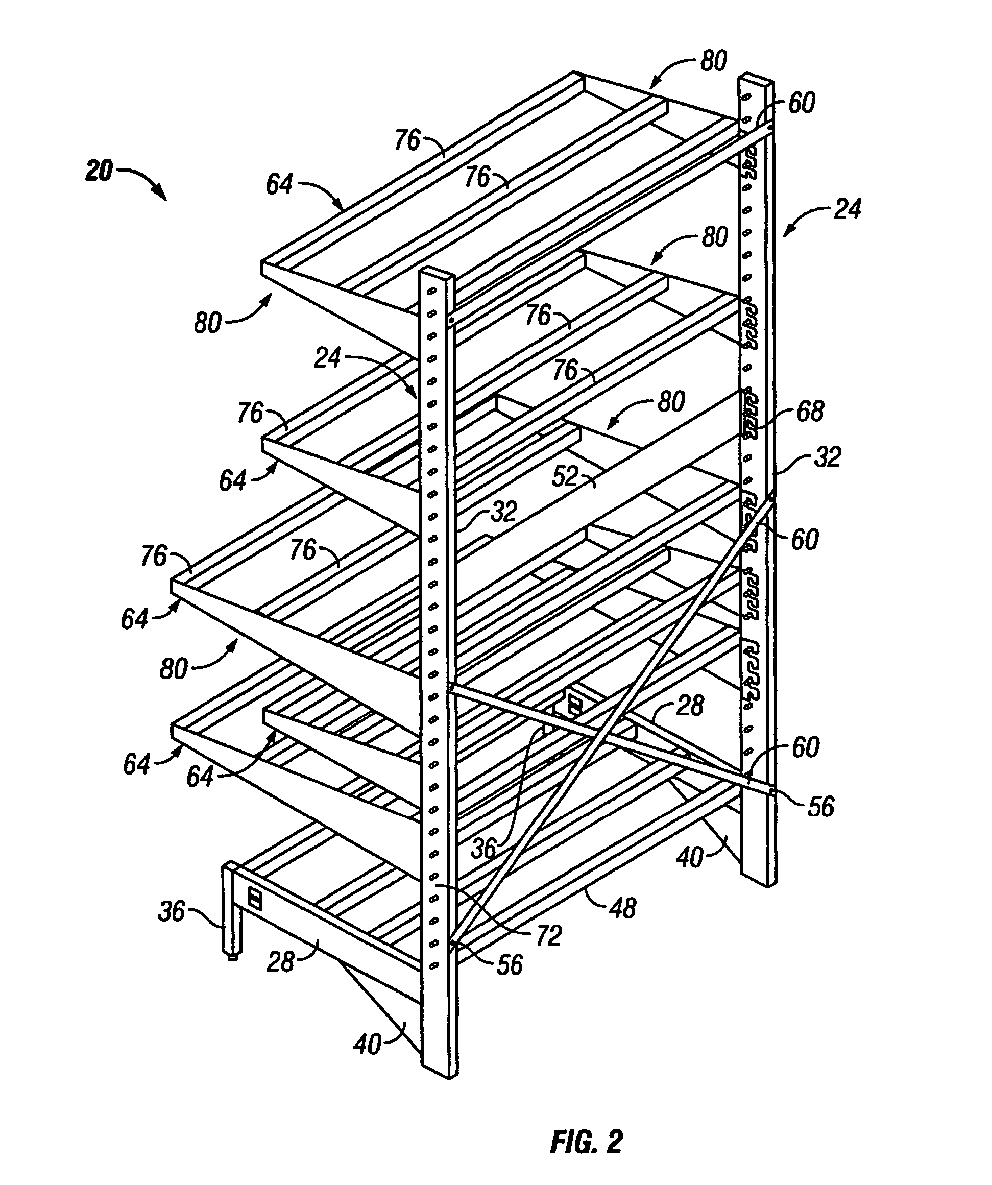 Modular cantilevered shelving assembly and method