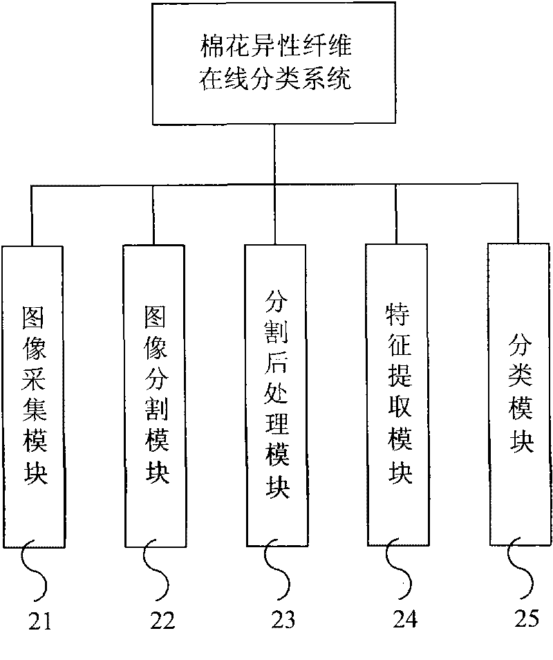 Cotton foreign fiber online classifying method and system