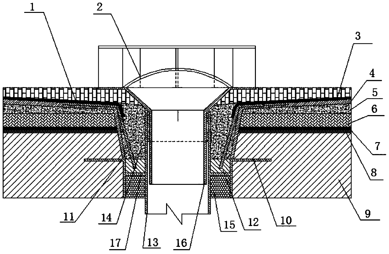 A kind of roof construction method of water-proof roof drop bucket on broken bridge