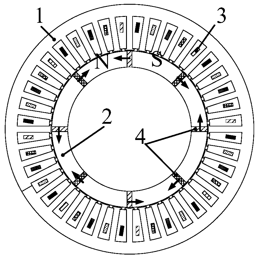 Integer slot distribution winding virtual pole spoke type permanent magnet synchronous motor and low pulsation design method thereof