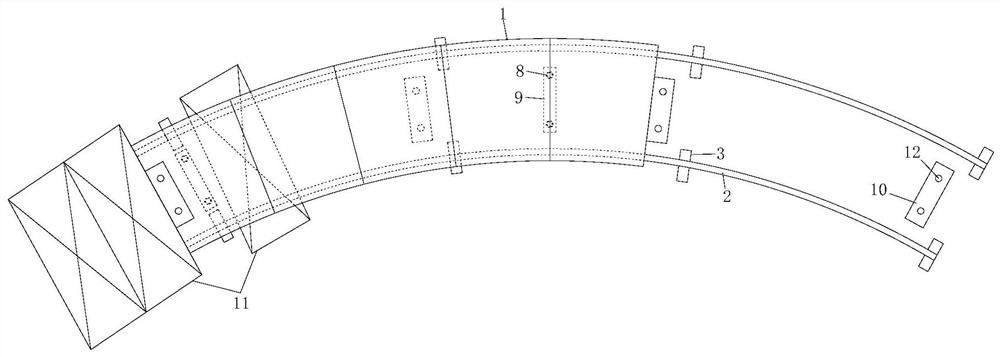 Curved steel beam jacking system and construction method