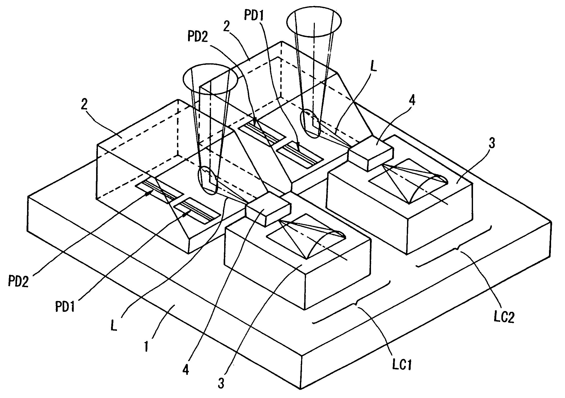 Optical pickup device with a plurality of laser couplers