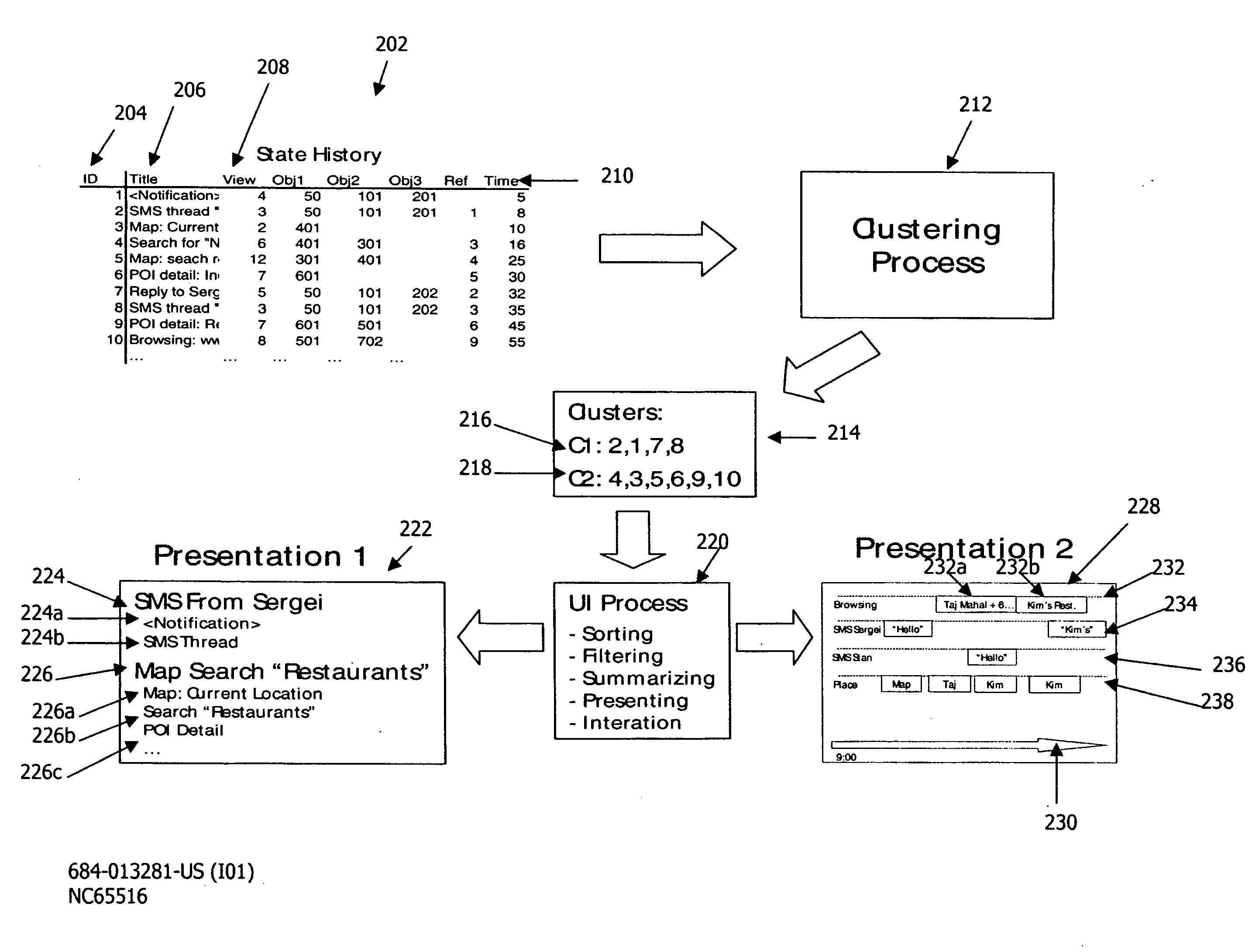 Task history user interface using a clustering algorithm