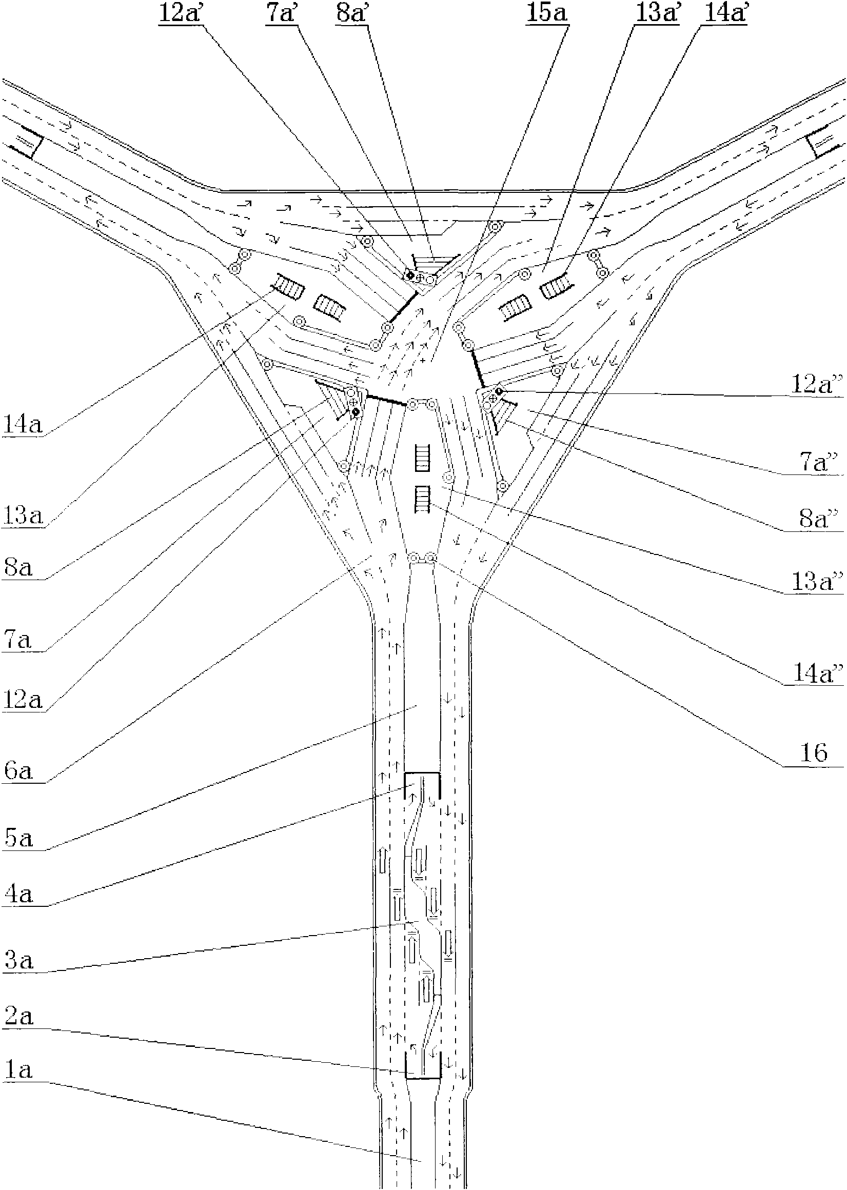 Elevated planar intersection and transfer station of parallel elevated roads