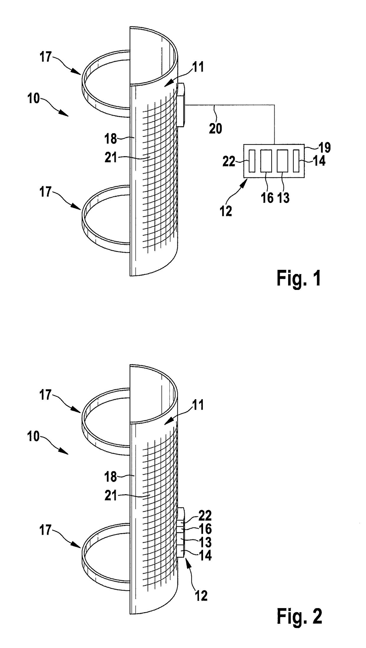 Device and method for electric stimulation of muscles involved in human physiological gait pattern and brace to support an anatomical joint with such device