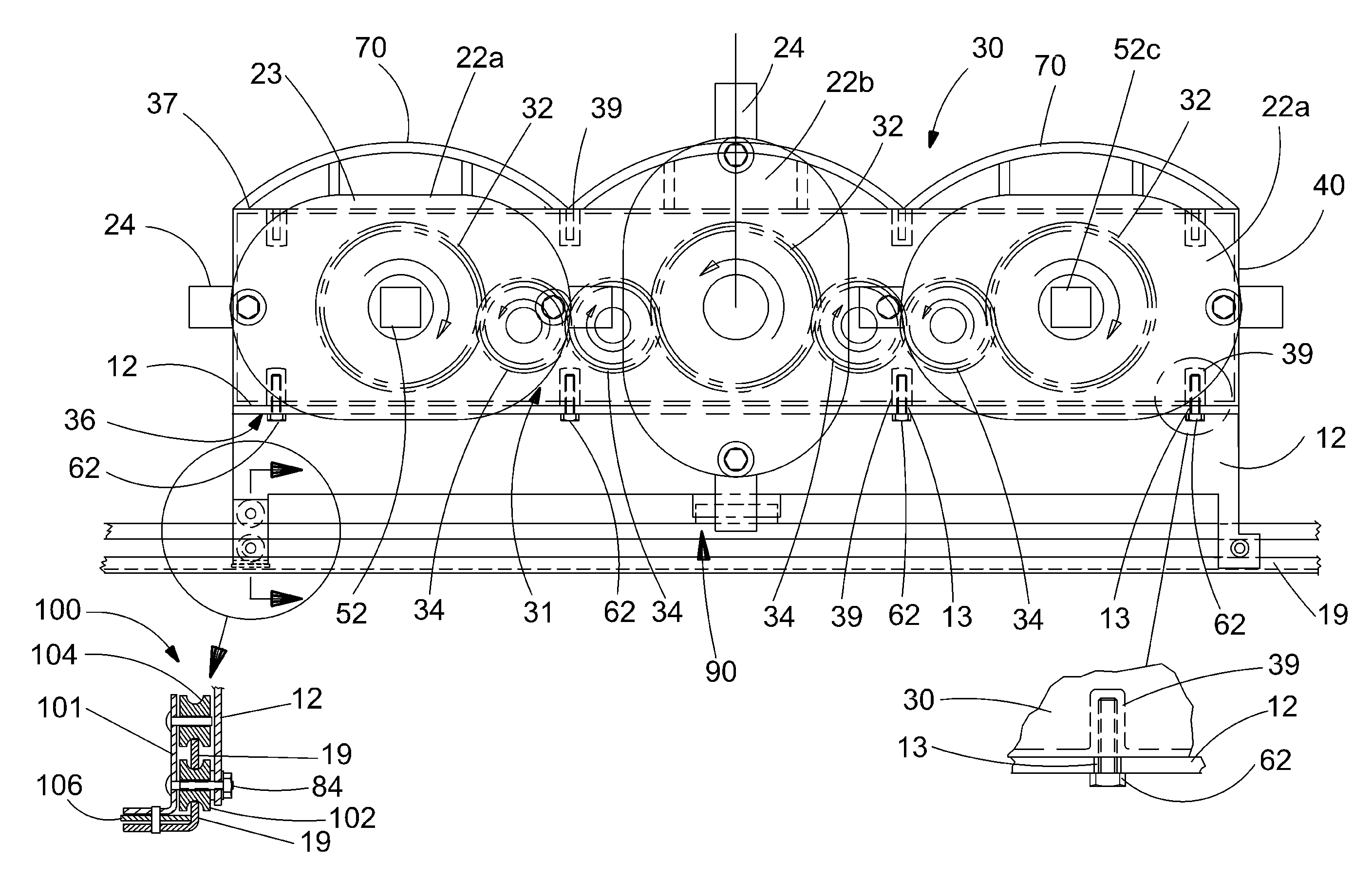 Three-disc module for a mower cutterbar