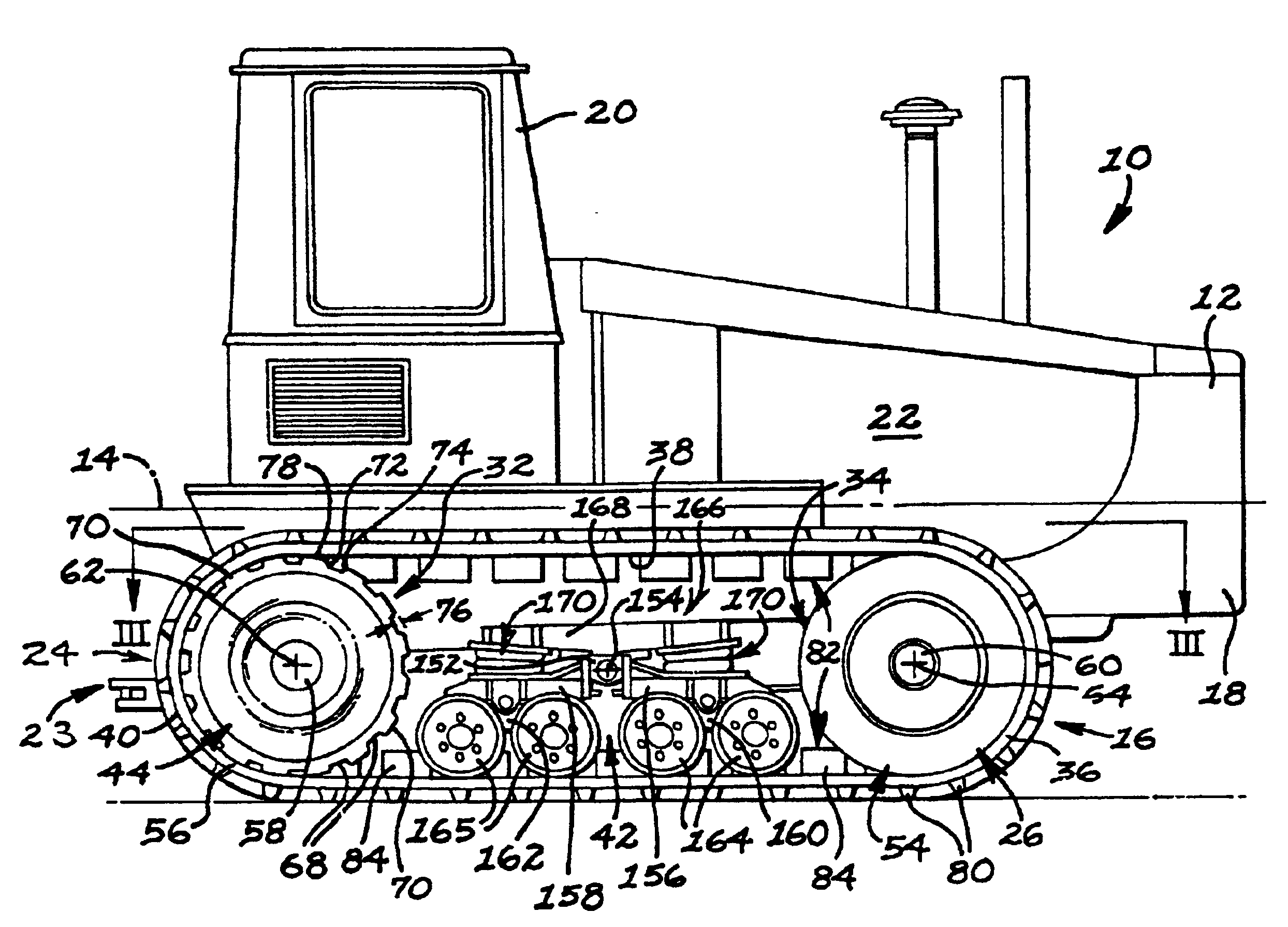 Frictionally driven belted work machine