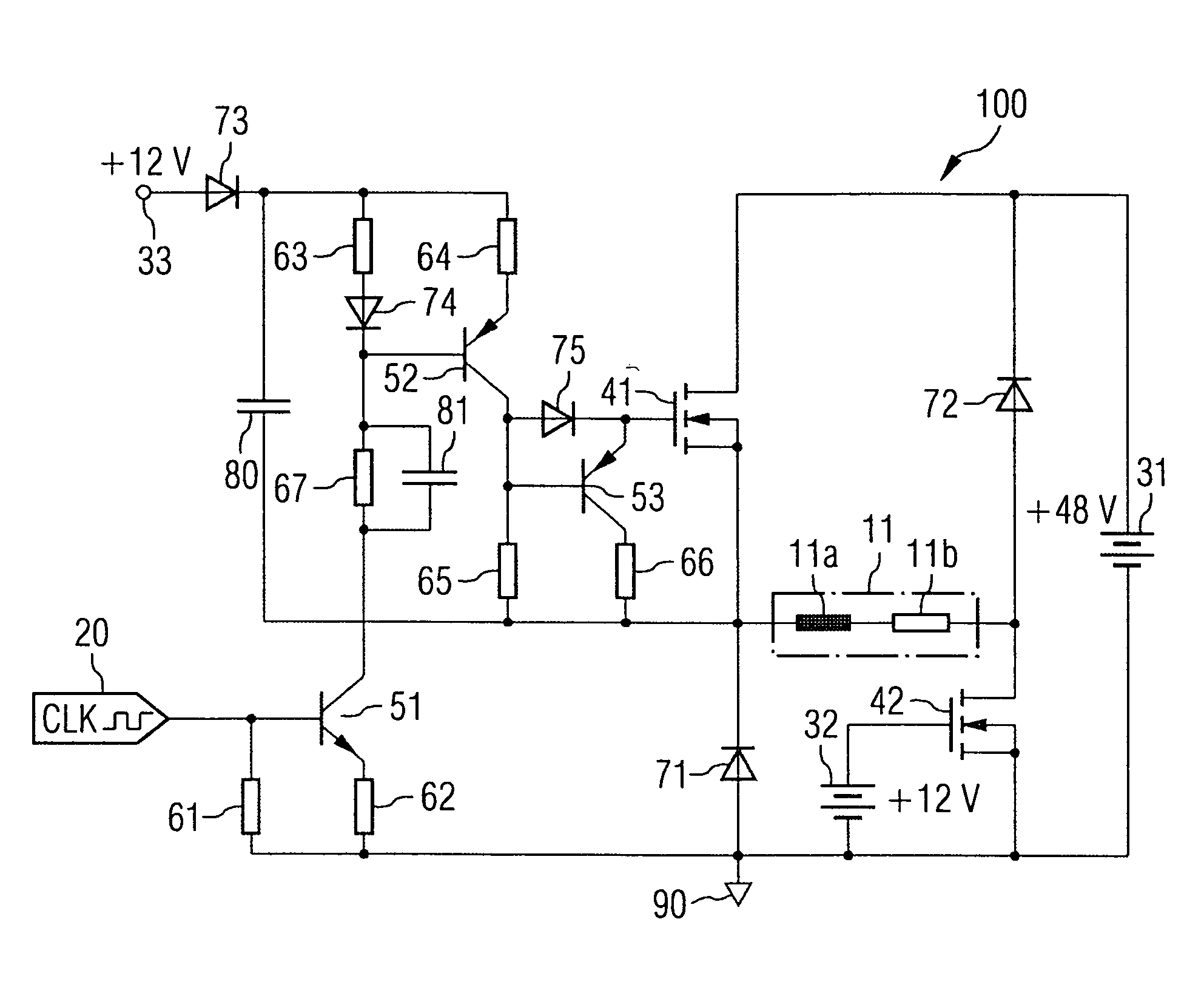 Circuit arrangement for rapidly controlling in particular inductive loads