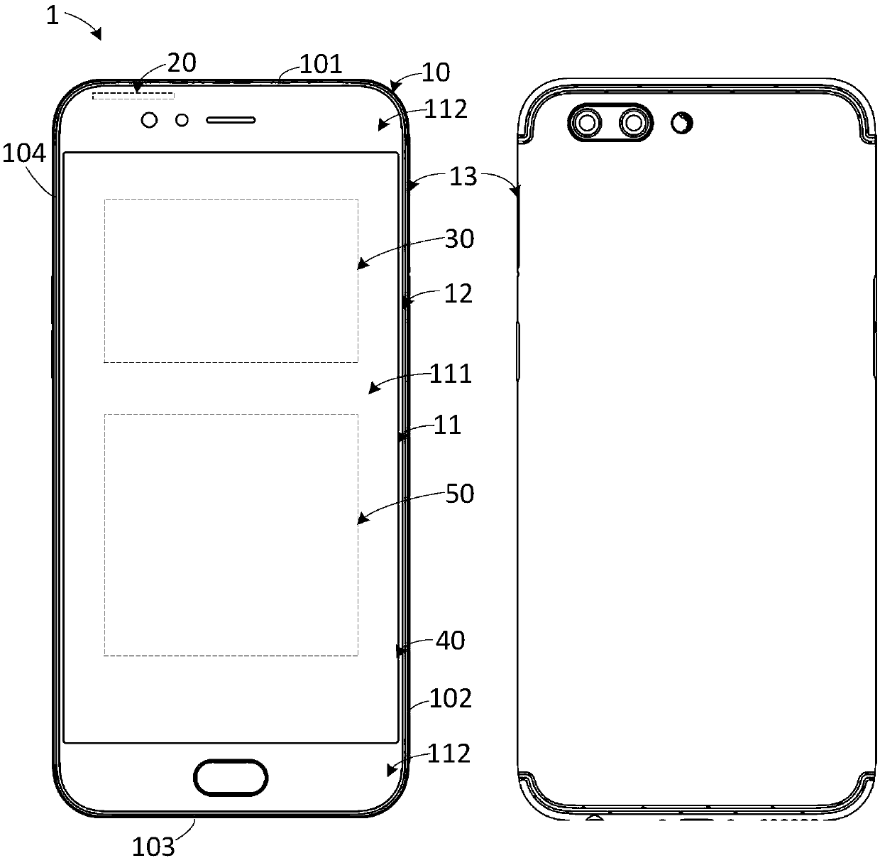 Middle frame component and electronic device