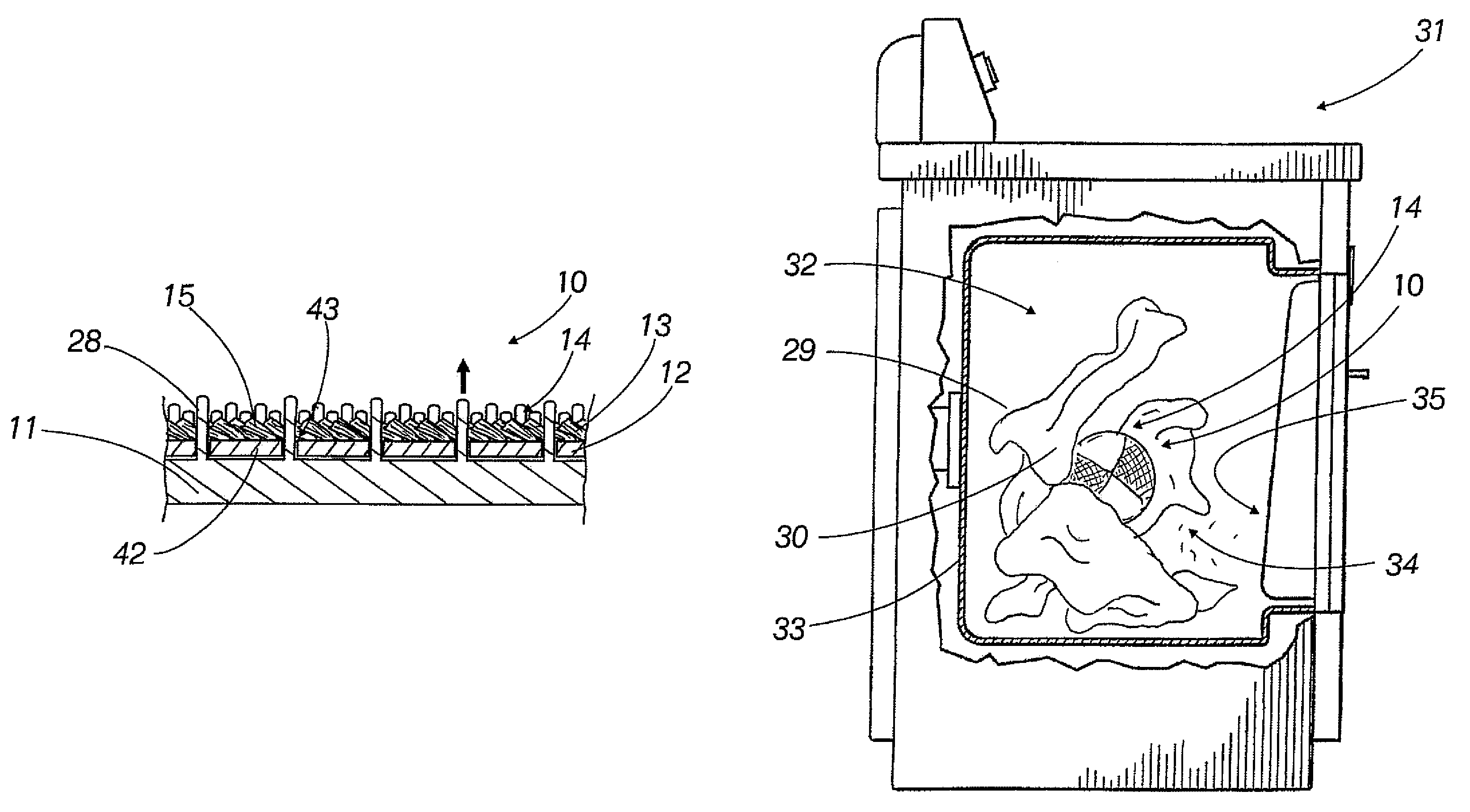 Laundering aid removing adherent matter from fabric articles