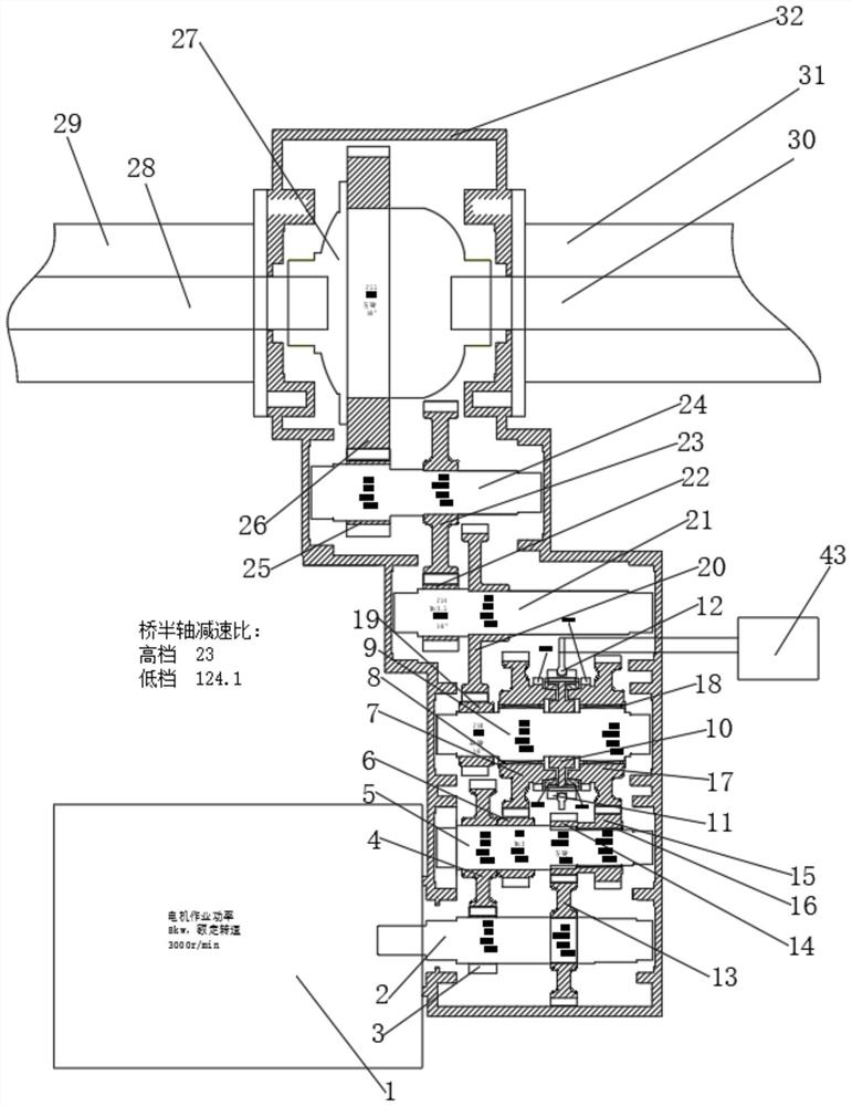 Differential speed and variable speed integrated power assembly special for pure electric drive loading vehicle