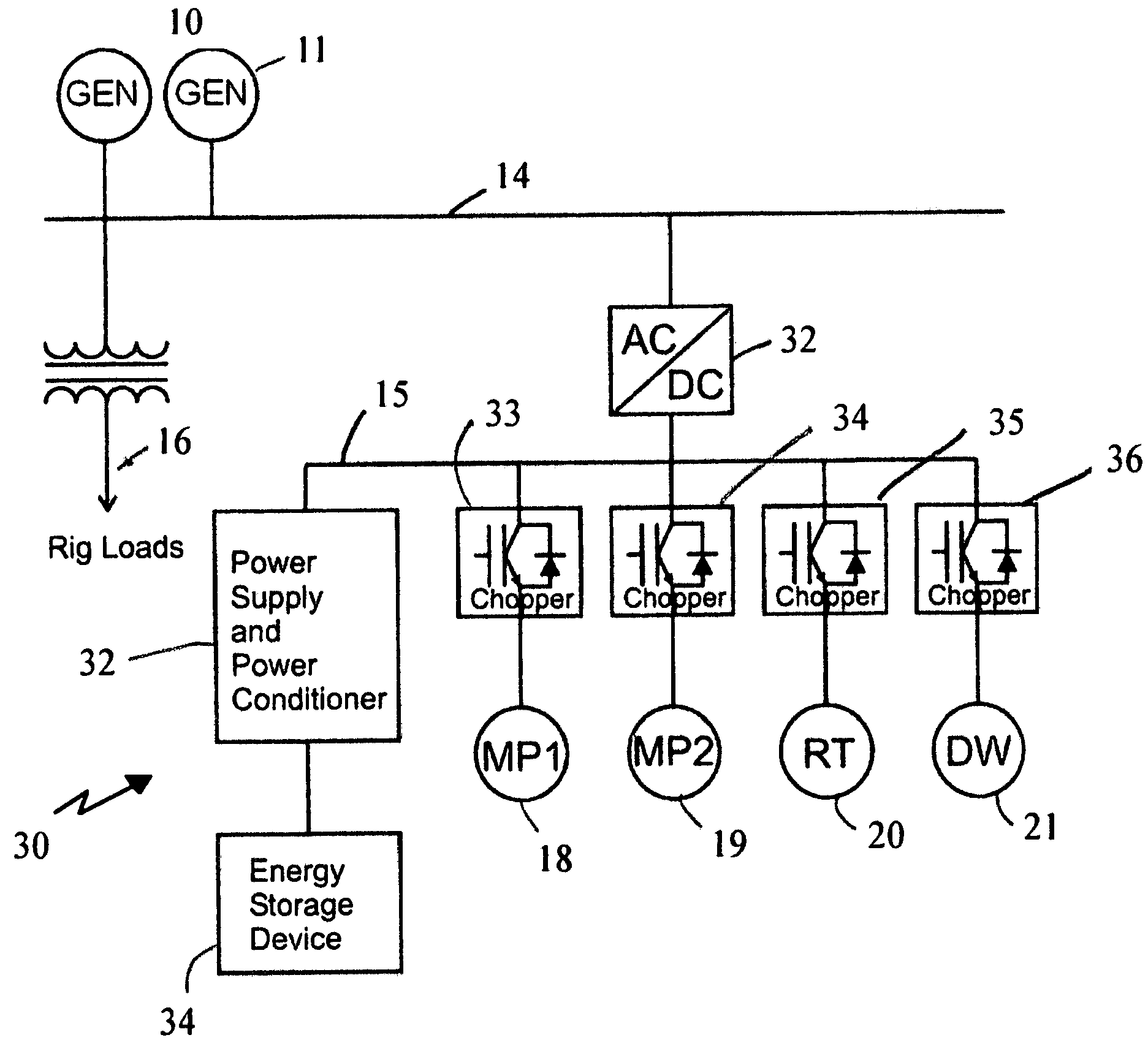 Power supply and storage device for improving drilling rig operating efficiency