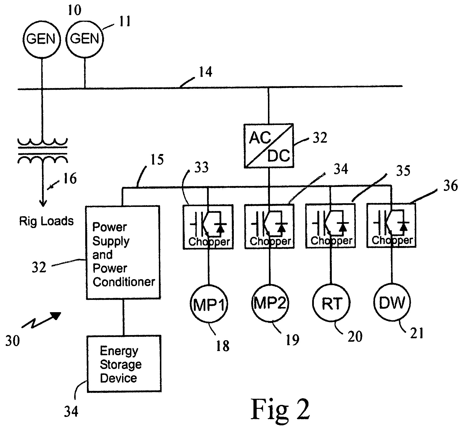 Power supply and storage device for improving drilling rig operating efficiency