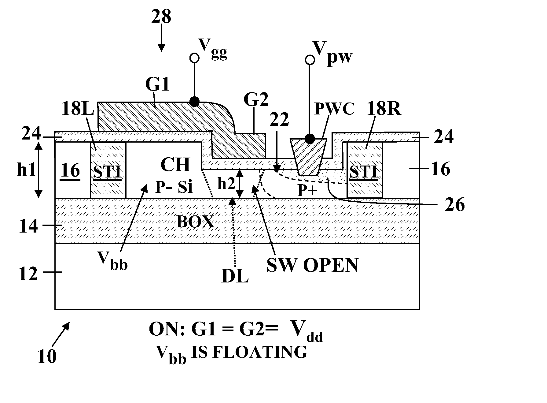 Soi mosfet device with adjustable threshold voltage