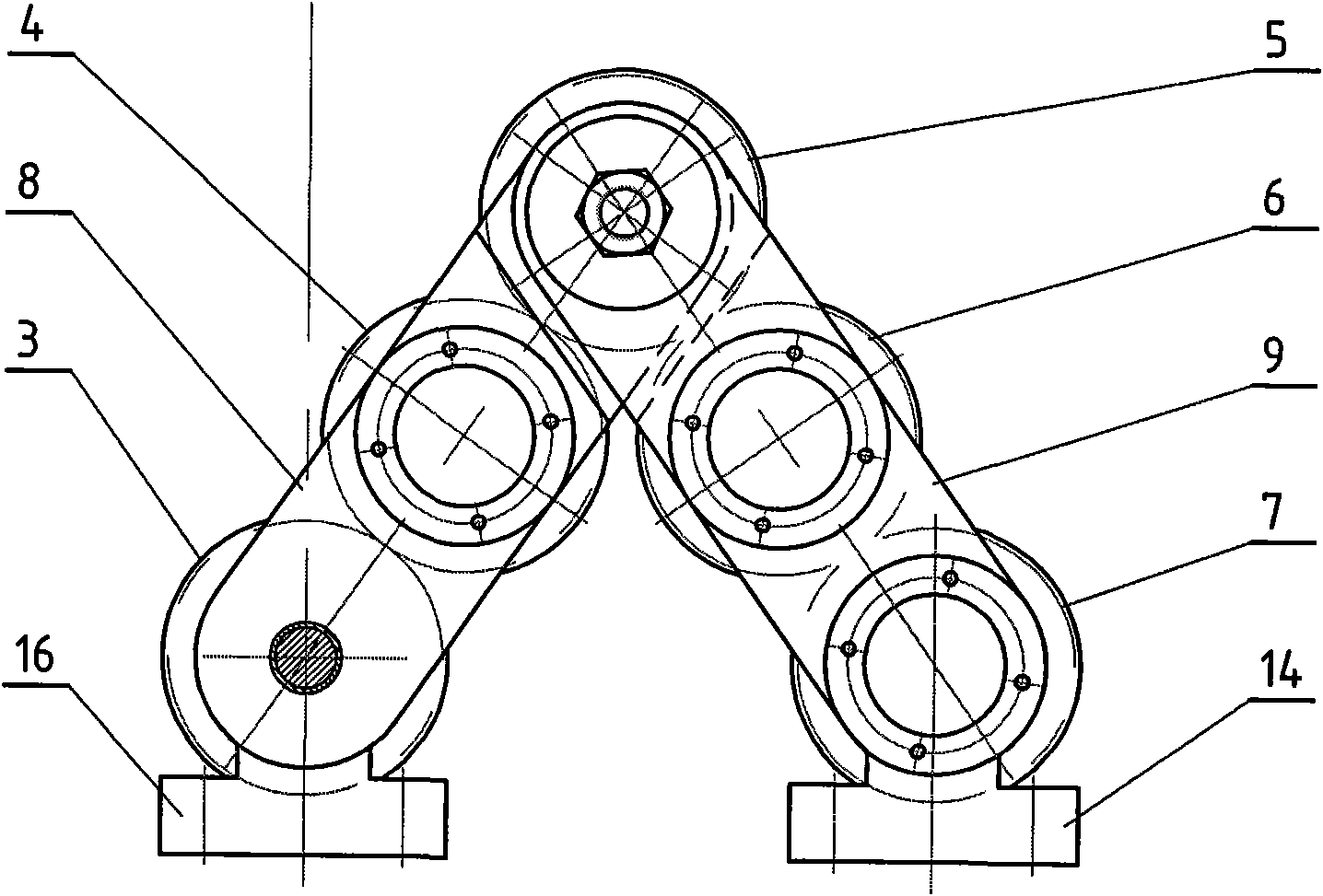 Single-motor two-parallel boring bar boring device with widely adjustable center distance